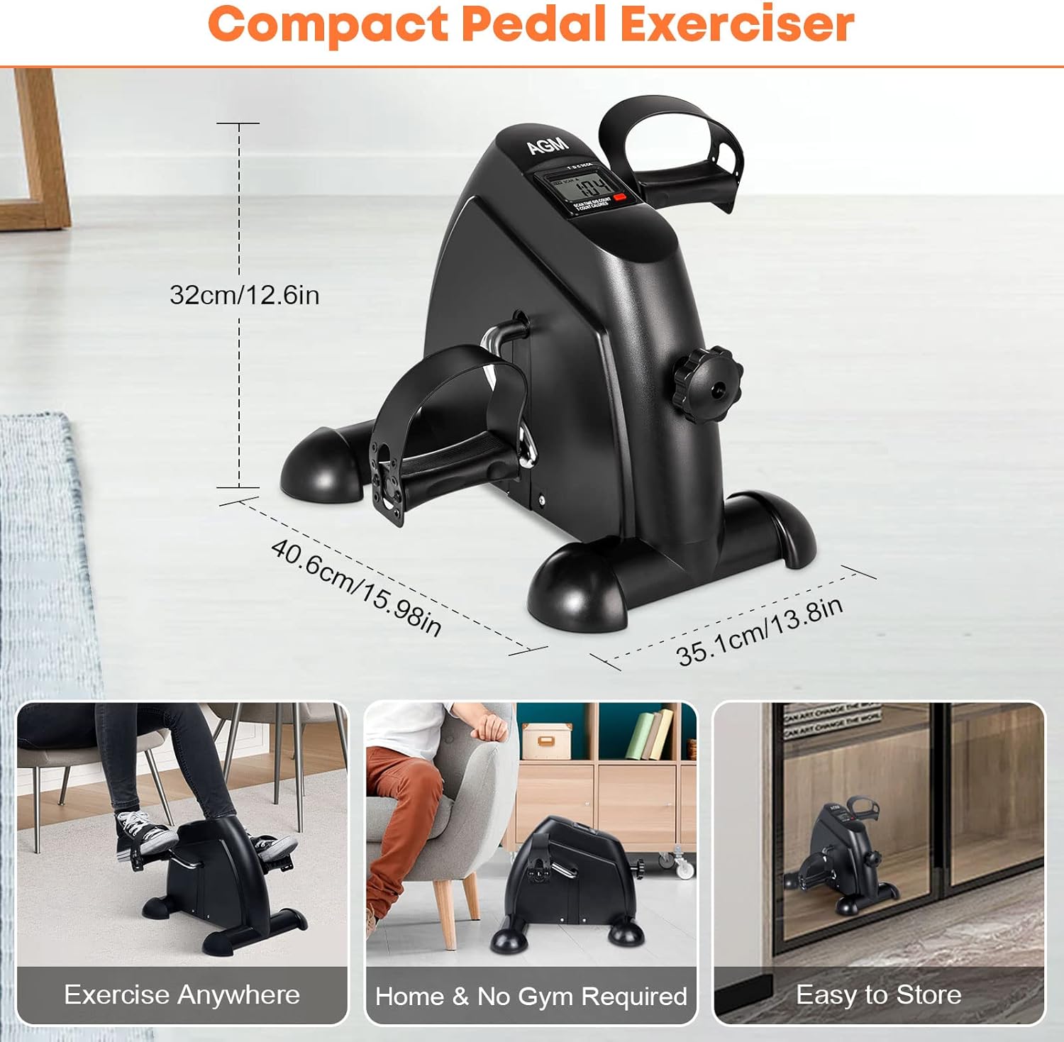 Mini Exercise Bike, AGM Under Desk Bike Pedal Exerciser Foot Cycle Arm & Leg Pedal Exerciser with LCD Screen Displays - Image 6