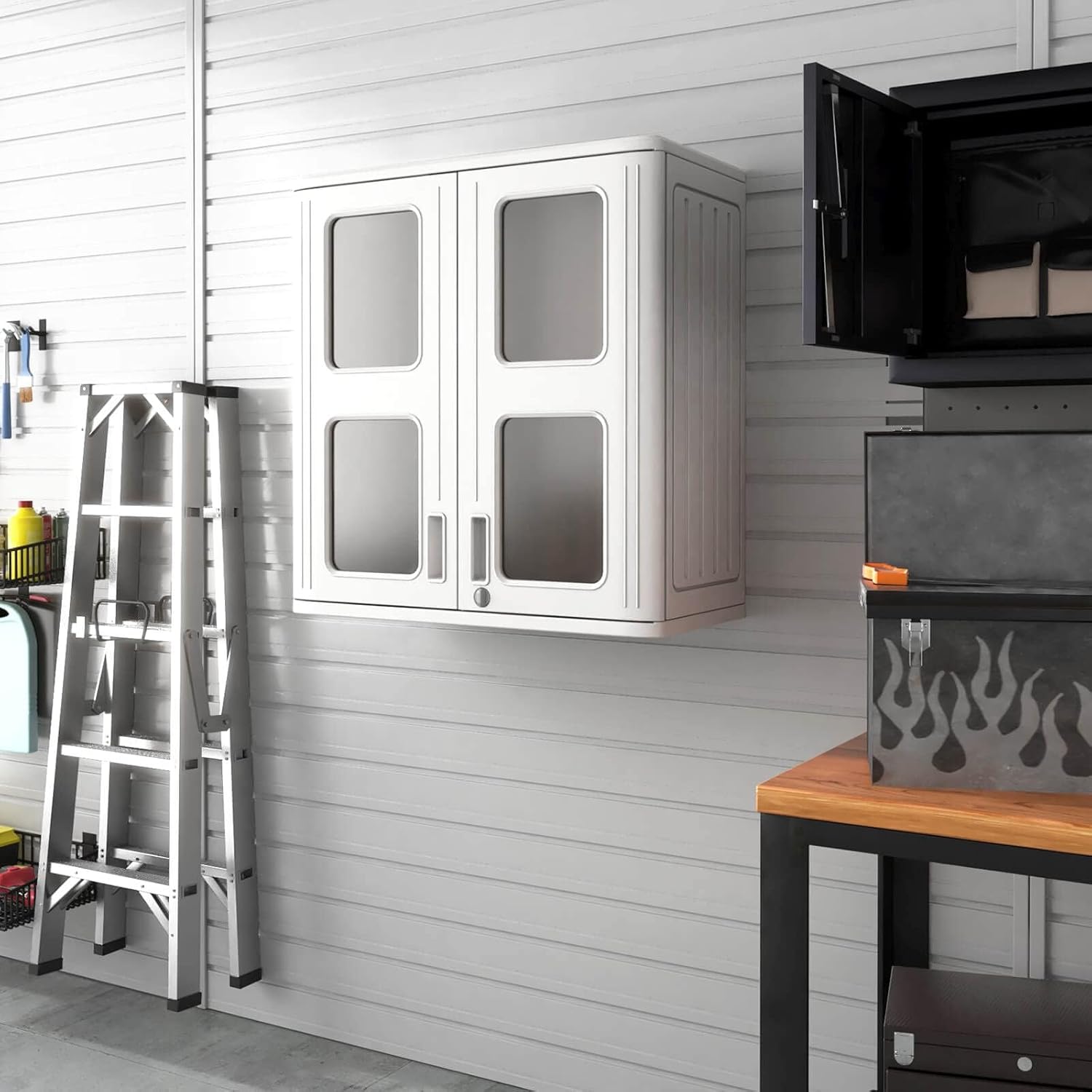 ADDOK Wall Cabinet Storage with Metal Shelf, 29"x30" Resin Storage Cabinet Wall Mounted for Indoor & Outdoor, Versatile Shed/Cabinet for Bathroom Laundry Bedroom Closet Pantry Organizers and Storage - Image 7