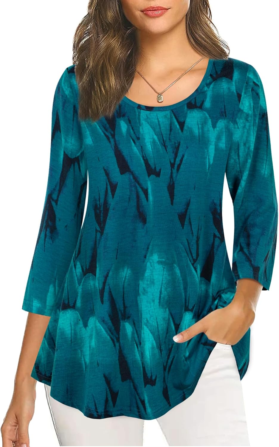 Nandashe Womens 3/4 Sleeves Floral Tunic Shirts Summer Casual Dressy Blouse Tops - Image 3