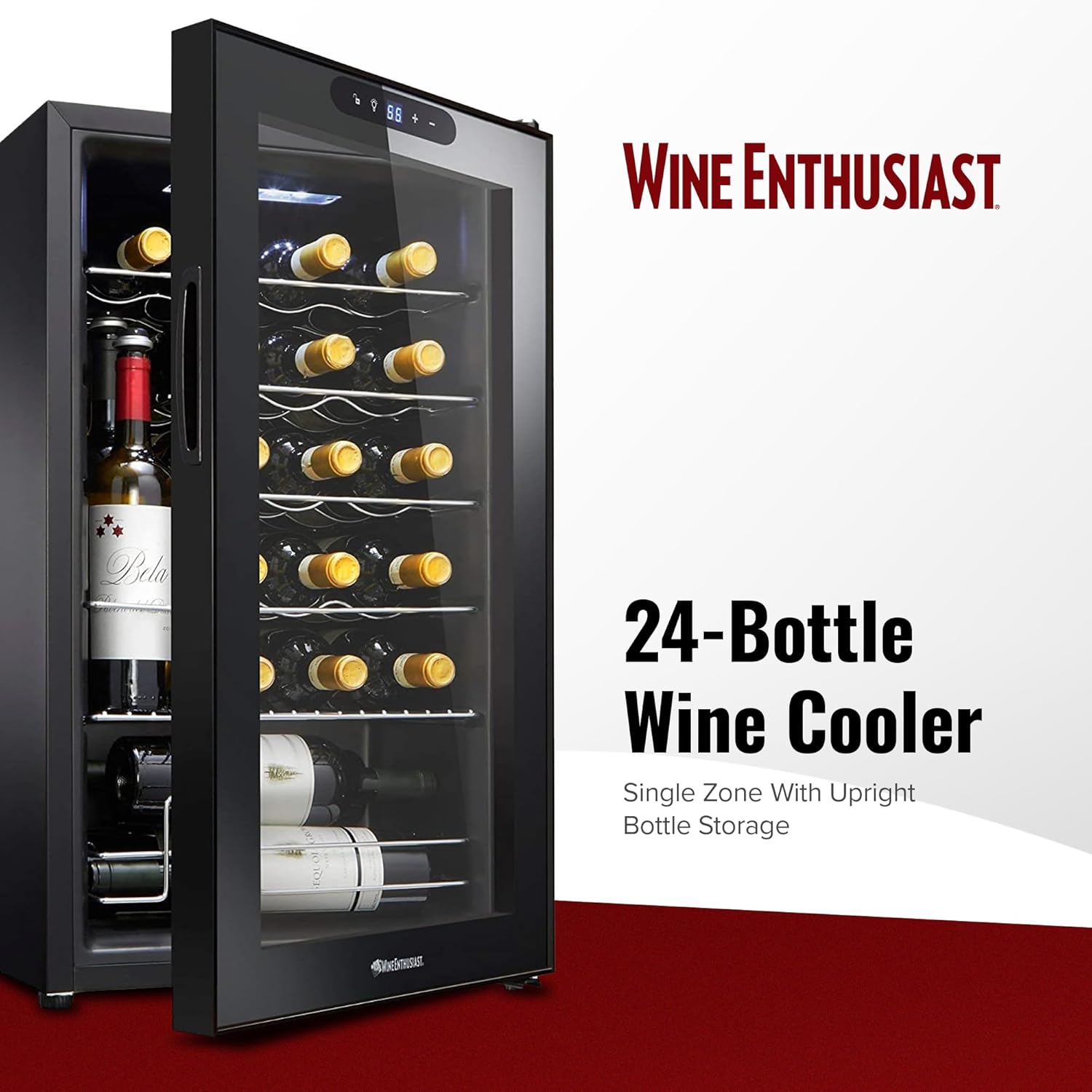 Wine Enthusiast 24-Bottle Compressor Wine Cooler with Upright Bottle Storage - Freestanding Wine Refrigerator with Digital Touchscreen and LED Temperature Display - Image 3