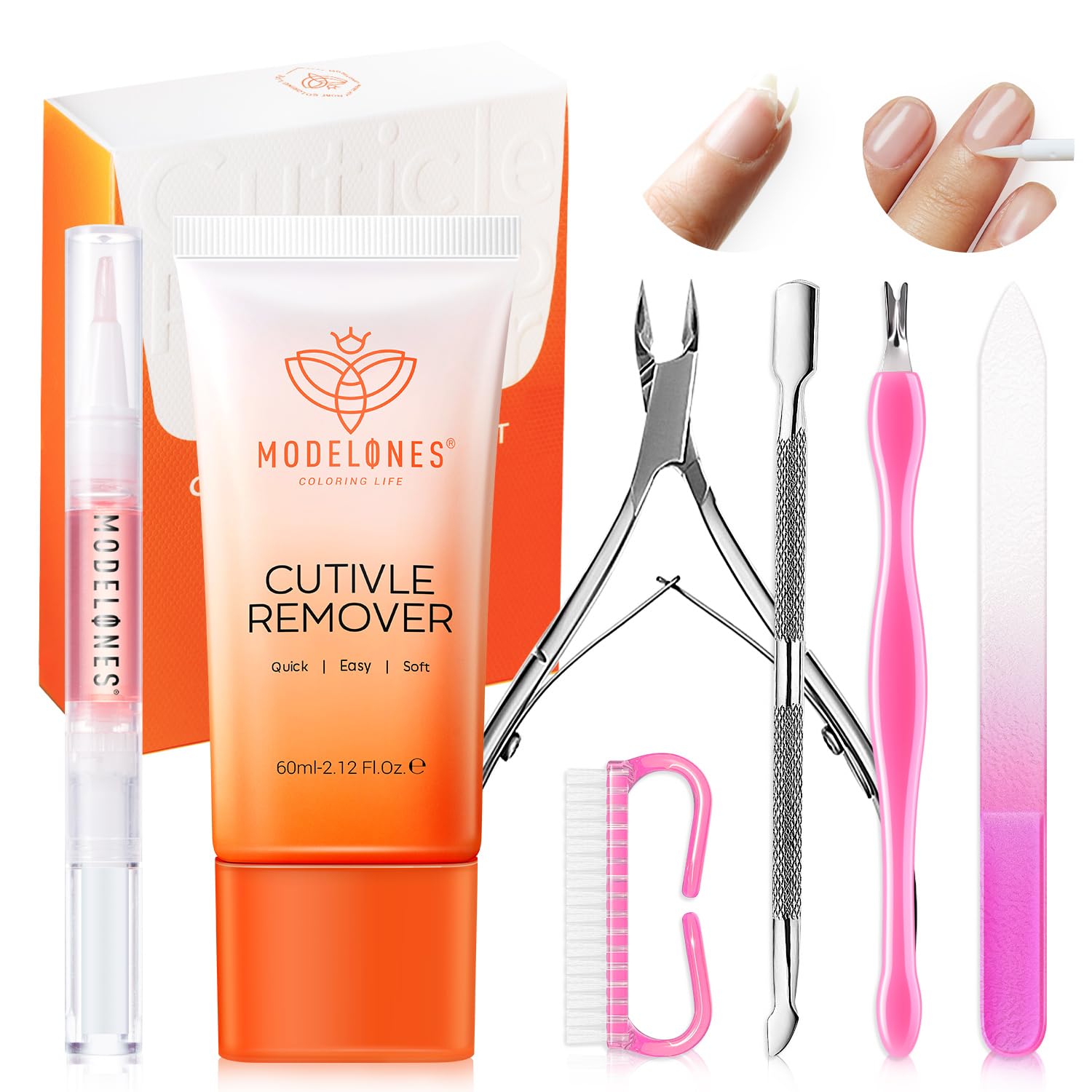 Modelones Cuticle Remover Kit - Cuticle Remover Cream & Cuticle Oil, Cuticle Care Kit w/Cuticle Trimmer Cuticle Pusher & Cuticle Nipper for DIY Nail Manicure, Removedor de Cuticula for Nail Care - Image 2