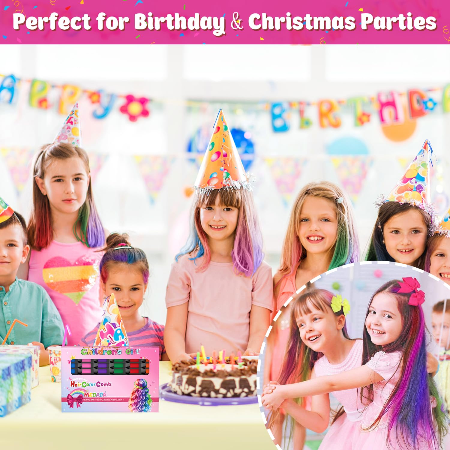 New Hair Chalk Comb Temporary Hair Color Dye for Girls Kids, Washable Hair Chalk for Girls Age 4 5 6 7 8 9 10-12 Birthday Christmas New Year Cosplay Hair DIY Party - Image 5