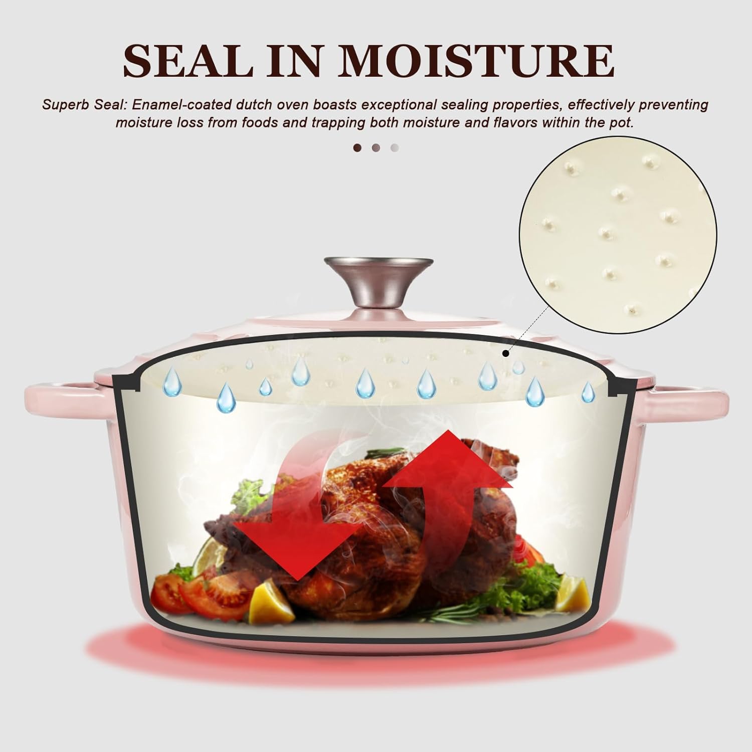 Overmont Enameled Cast Iron Dutch Oven - 5.5QT Pot with Lid Cookbook & Cotton Potholders - Heavy-Duty Cookware for Braising, Stews, Roasting, Bread Baking pink - Image 3