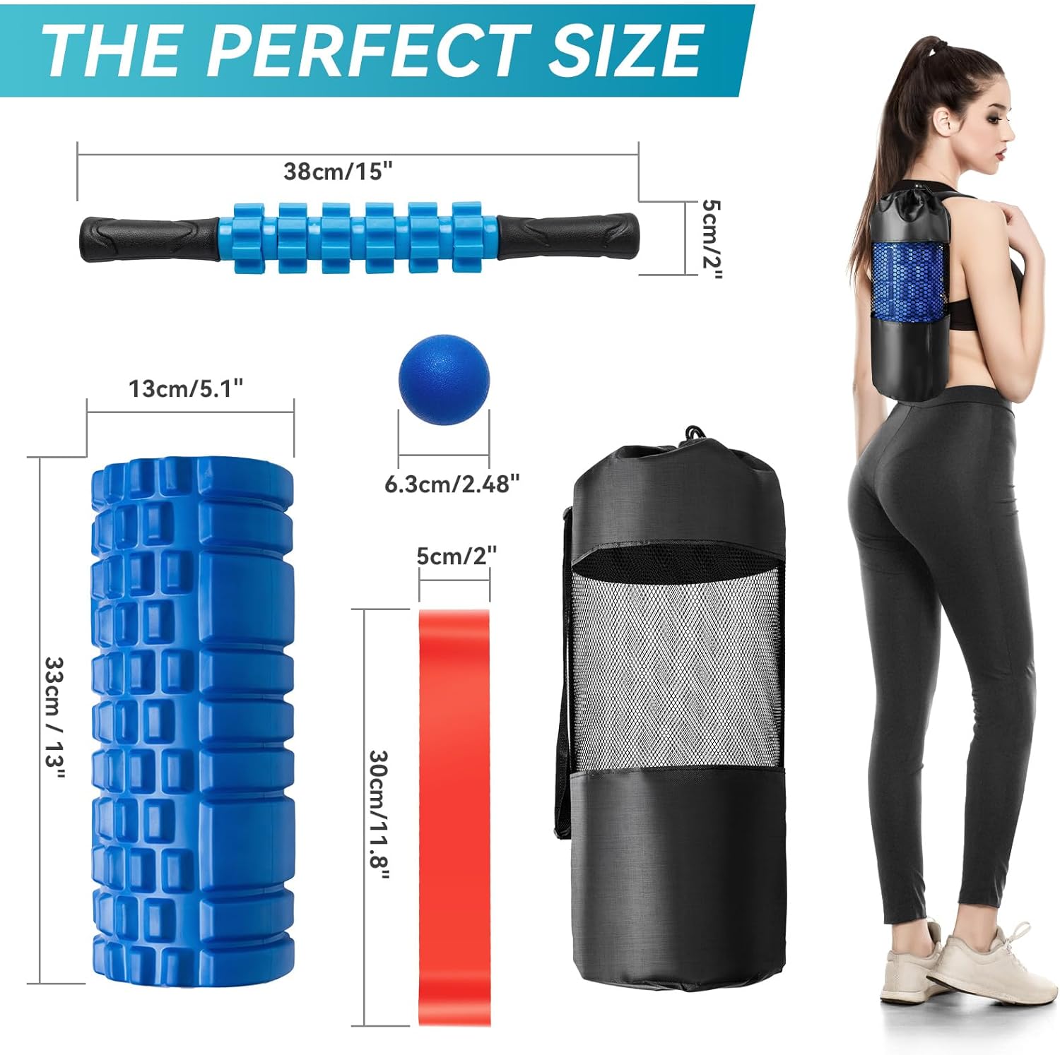 5 in 1 Foam Roller Set for Deep Tissue Muscle Massage, High Density Trigger Point Fitness Patented Exercise Foam Roller, Massage Roller, Massage Ball, Resistance Band, for Whole Body - Image 8