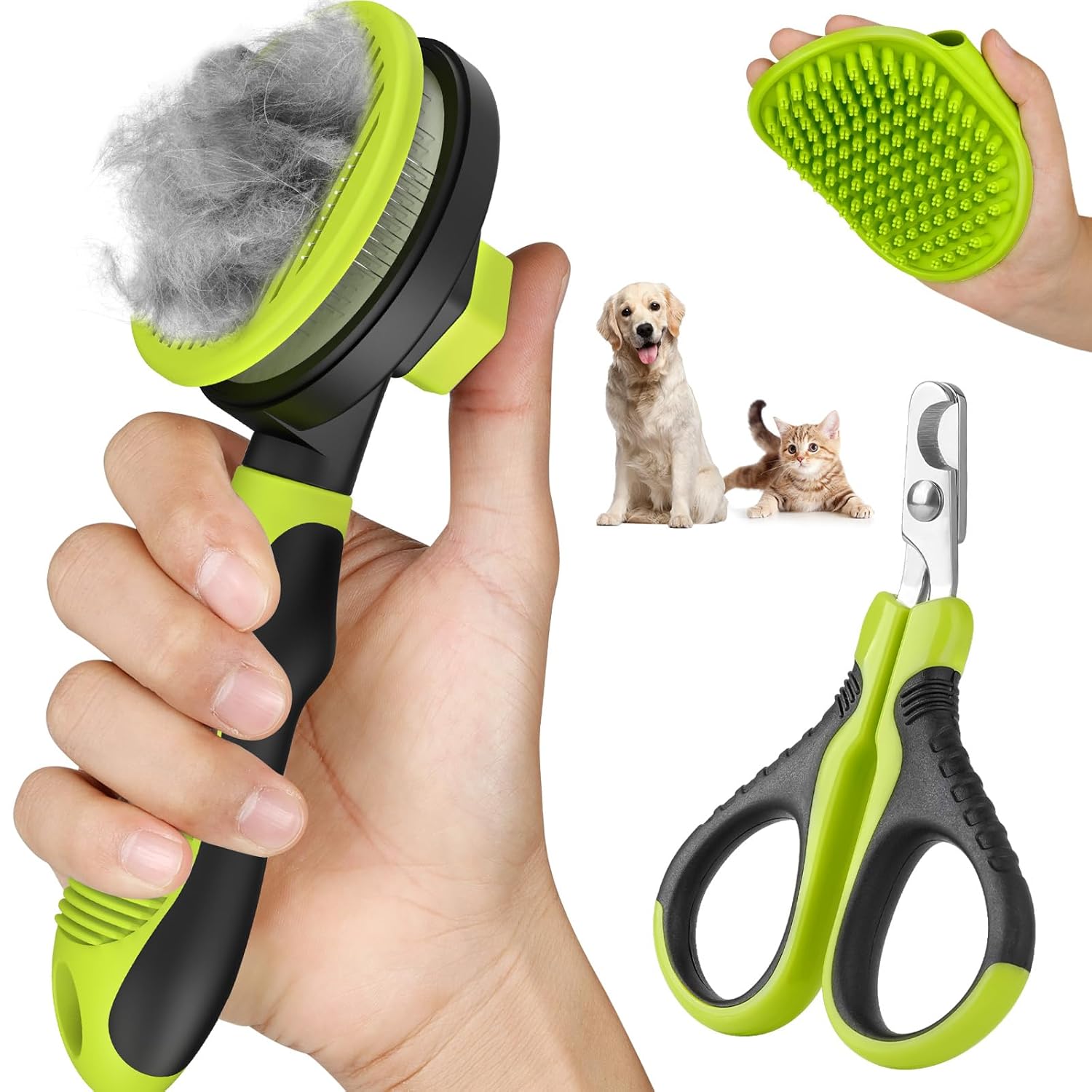 Comotech 3PCS Cat Grooming Kit | Cat Brush | Cat Brushes for indoor Cats | Cat Nail Clipper | Cat Nail Trimmer | Cat Bath Brush | Cat Brush for Shedding - Premium Cat Supplies (Green) - Image 2