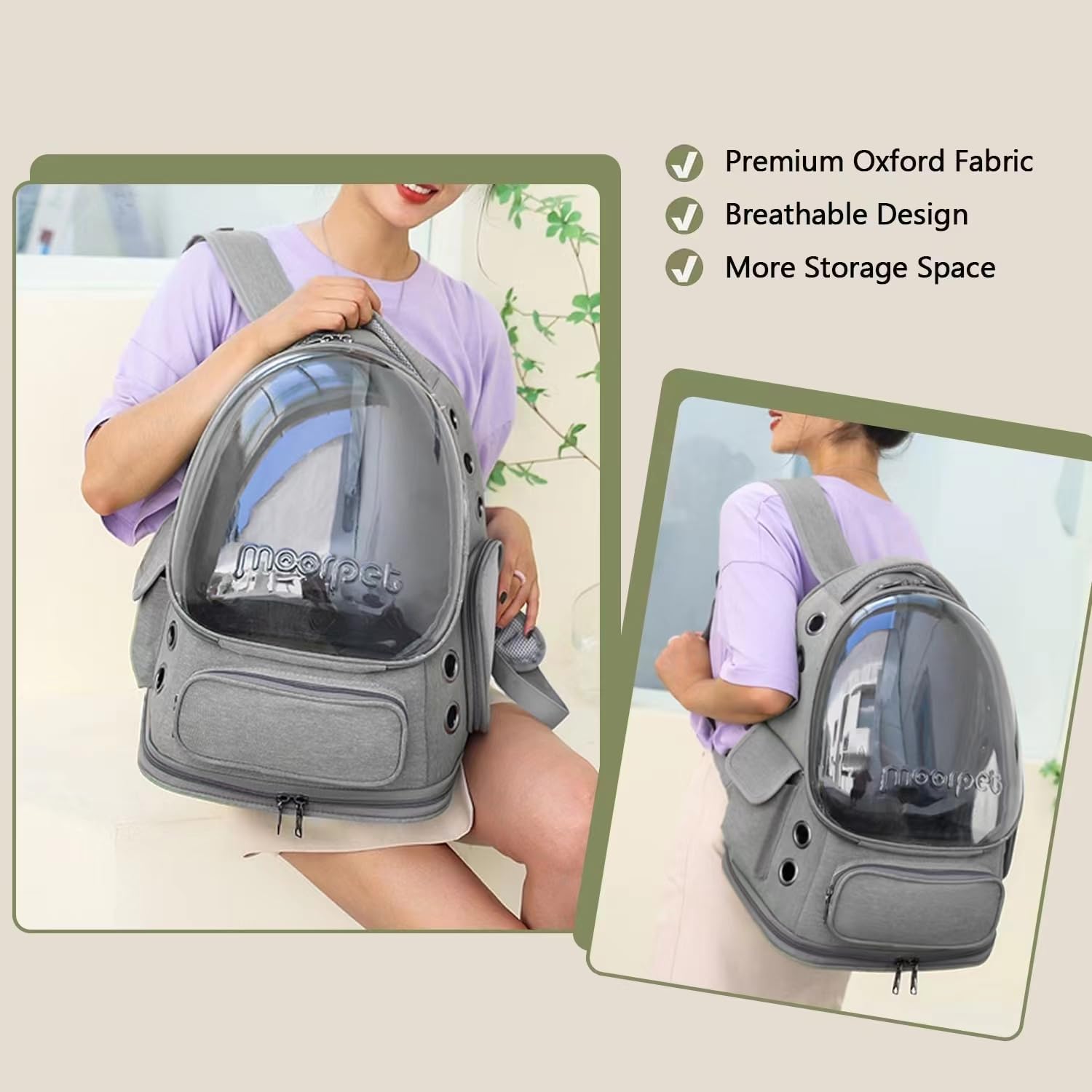 Bird Stand Travel Cage with Stand with Standing Perch and Stainless Steel Tray, Breathable Transparent Window for Small Birds, Green Cheeks, Cockatiels, Parrots, for Camping and Hiking - Grey - Image 6