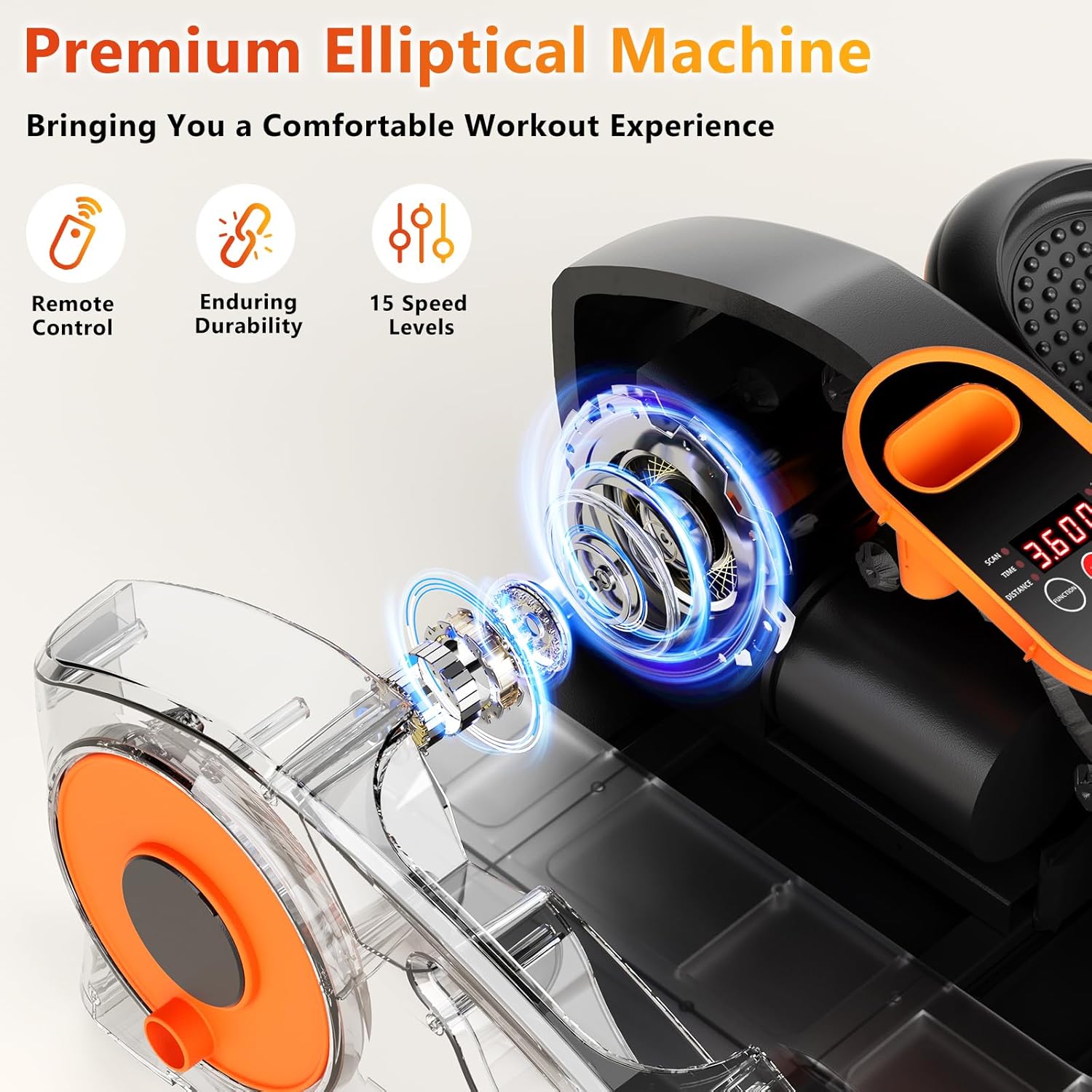 Under Desk Elliptical Machine, Ellipse Leg Exerciser with 15 Adjustable Speed, Quiet & Portable Seated Pedal Exerciser, Ideal for Seniors & Sedentary Office Workers - Image 4