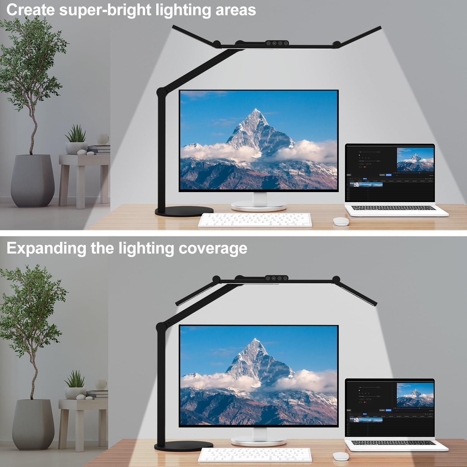 Micomlan Architect Desk Lamp with Atmosphere Lighting, Adjustable Led Desk Light for Home Office with Base, 24W Bright Auto Dimming Table Light with Rotatable Swing Arm for Workbench Computer - Image 3