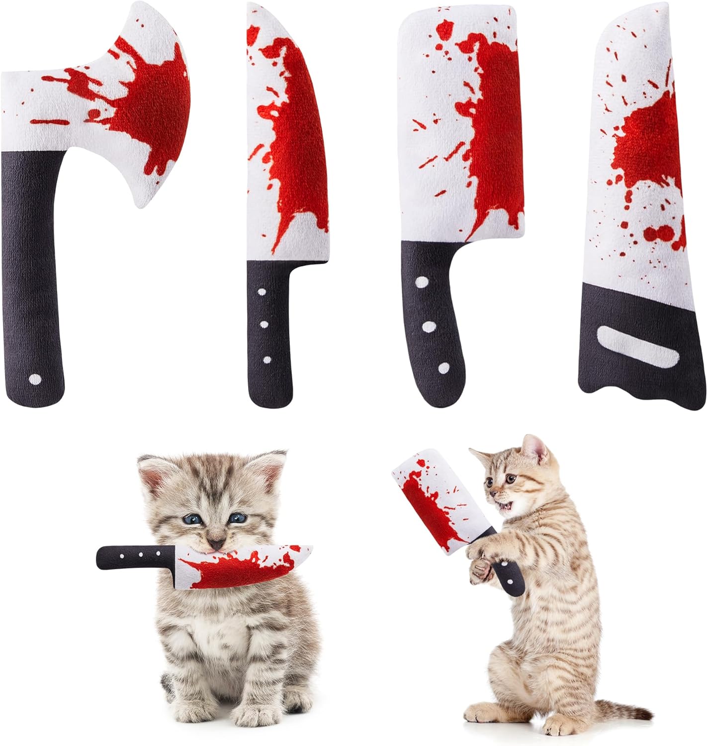 Potaroma 4Pcs Cat Toys, Horror Knife-Shaped Kitten Catnip Crinkly Sound Toys, Indoor Exercise for All Cat Breeds 6.5 Inches - Image 2