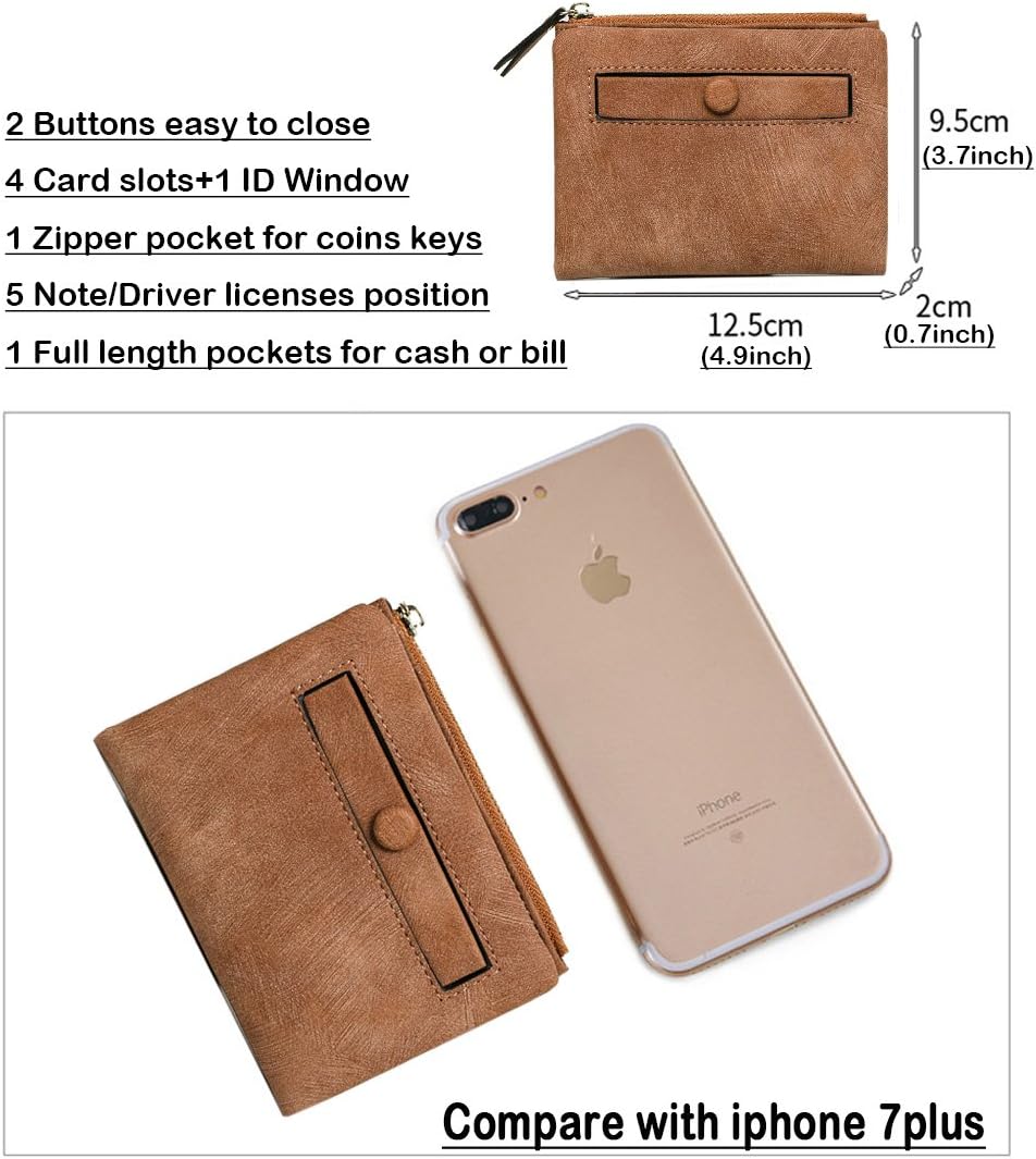PofeeXIO Womens Wallets Small Rfid Ladies Bifold Wallet With Zipper Coin Pocket,Mini Purse Soft Compact Thin (Light Brown) - Image 8