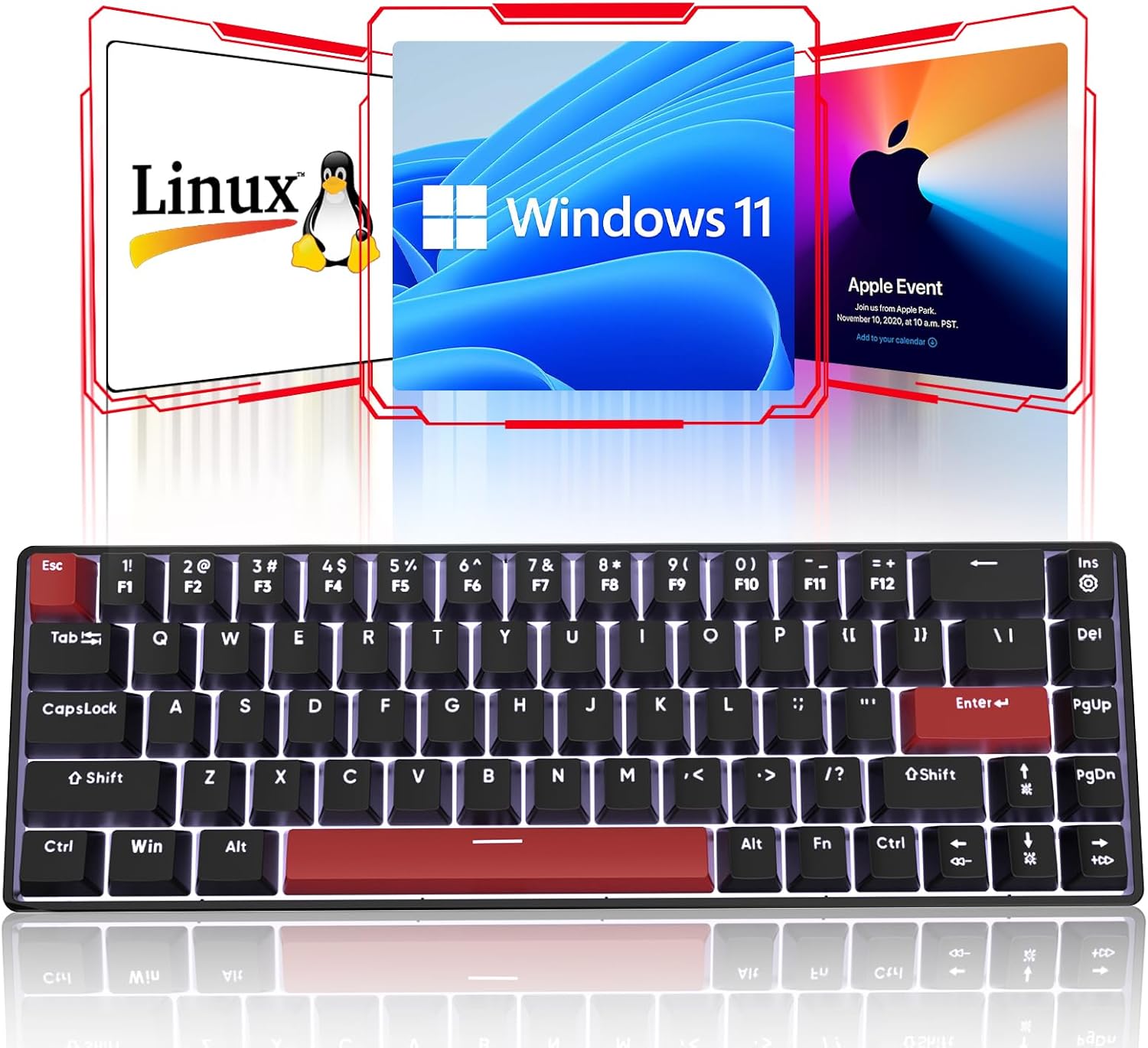 FFJ Portable 60% Mechanical Gaming Keyboard, Anti-ghostin, White LED Backlight, Compact 68 Keys Mini Wired Keyboard with Linear Red Switch for Windows Laptop PC Mac Gamer - Black - Image 8