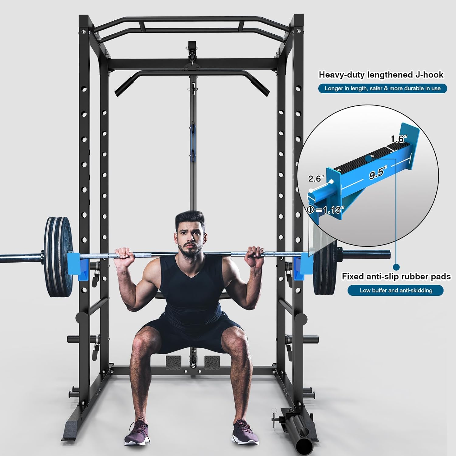 Power Cage, Multi-Functional Power Rack with J-Hooks, Dip Handles, Landmine Attachment and Optional Cable Pulley System for Home Gym - Image 4