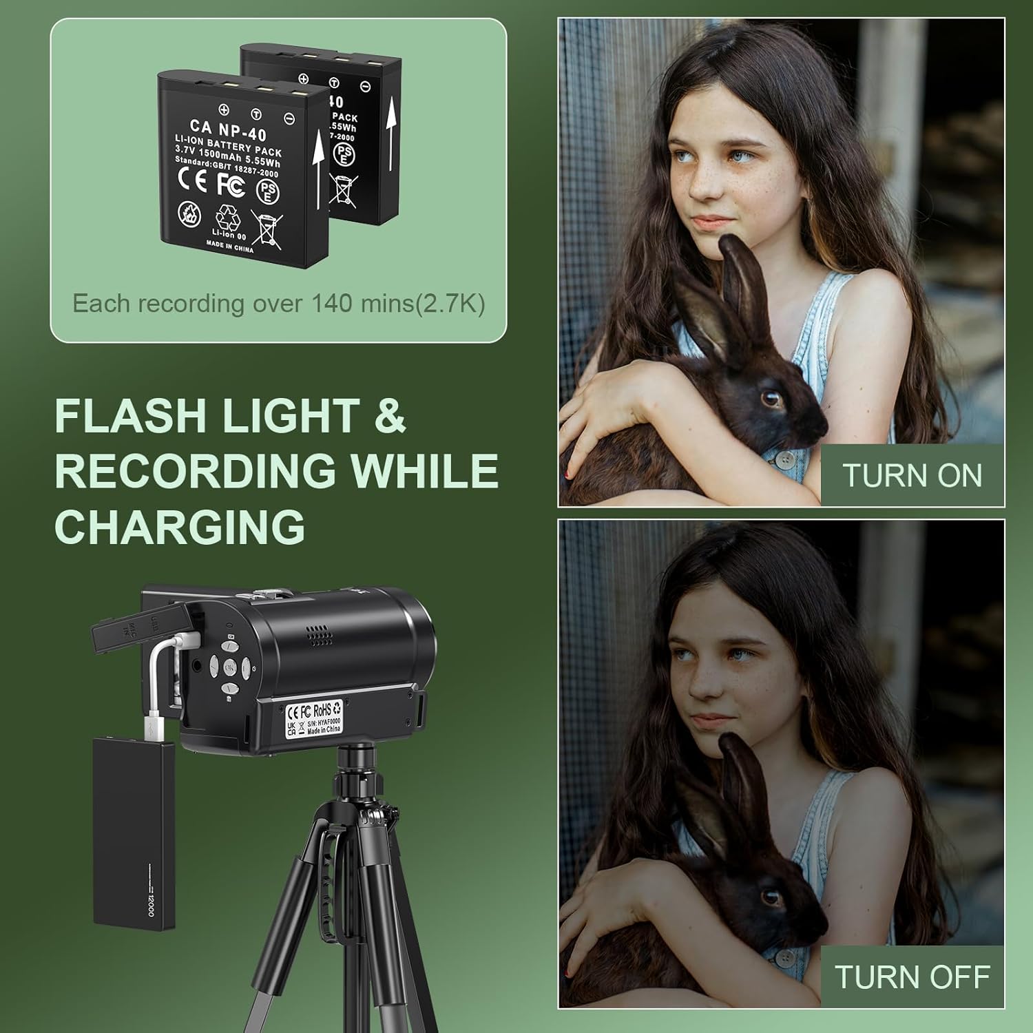 2.7K Video Camera Camcorder QHD 50MP YouTube Vlogging Camera 16X Digital Zoom Webcam 270 Degree Rotation Screen Camcorders with 32G SD Card and 2 Batteries Recording While Charging - Image 5