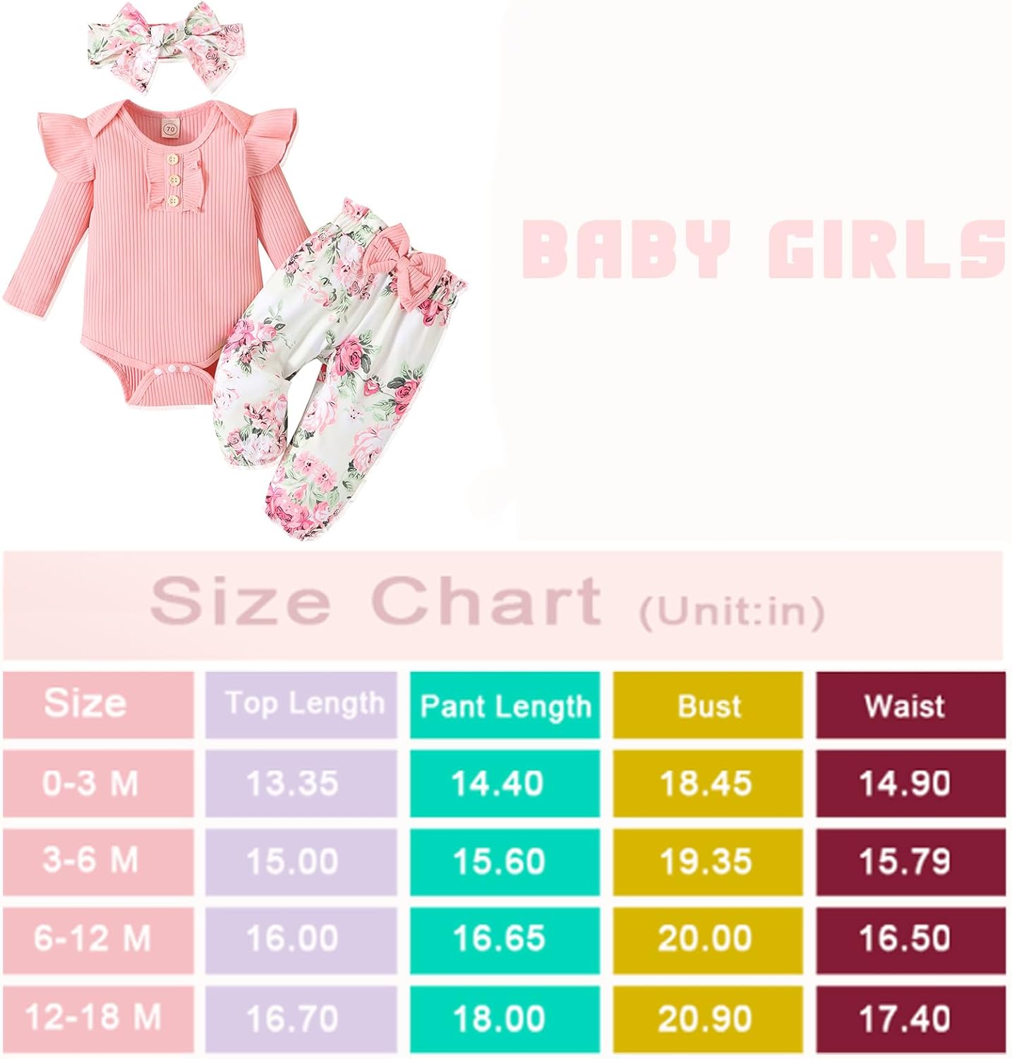 Baby Girl Clothes Newborn Infant Outfits Ruffle Romper+ Floral Pants + Cute Headband Sets for Girls - Image 7