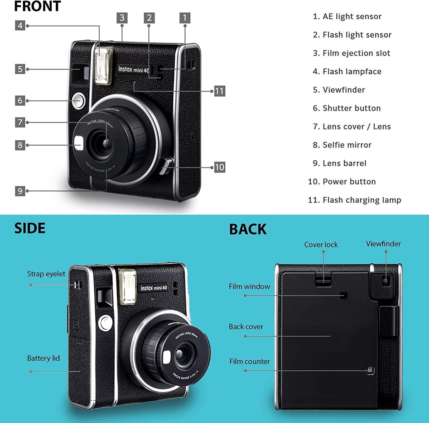 Fujifilm Instax Mini 40 Instant Camera Vintage Black. + Fujifilm Value Pack (40 Sheets) + Shutter Accessories Bundle, includes Vintage Style Compatible Carrying Case, Black Photo Album 64 Pockets - Image 4