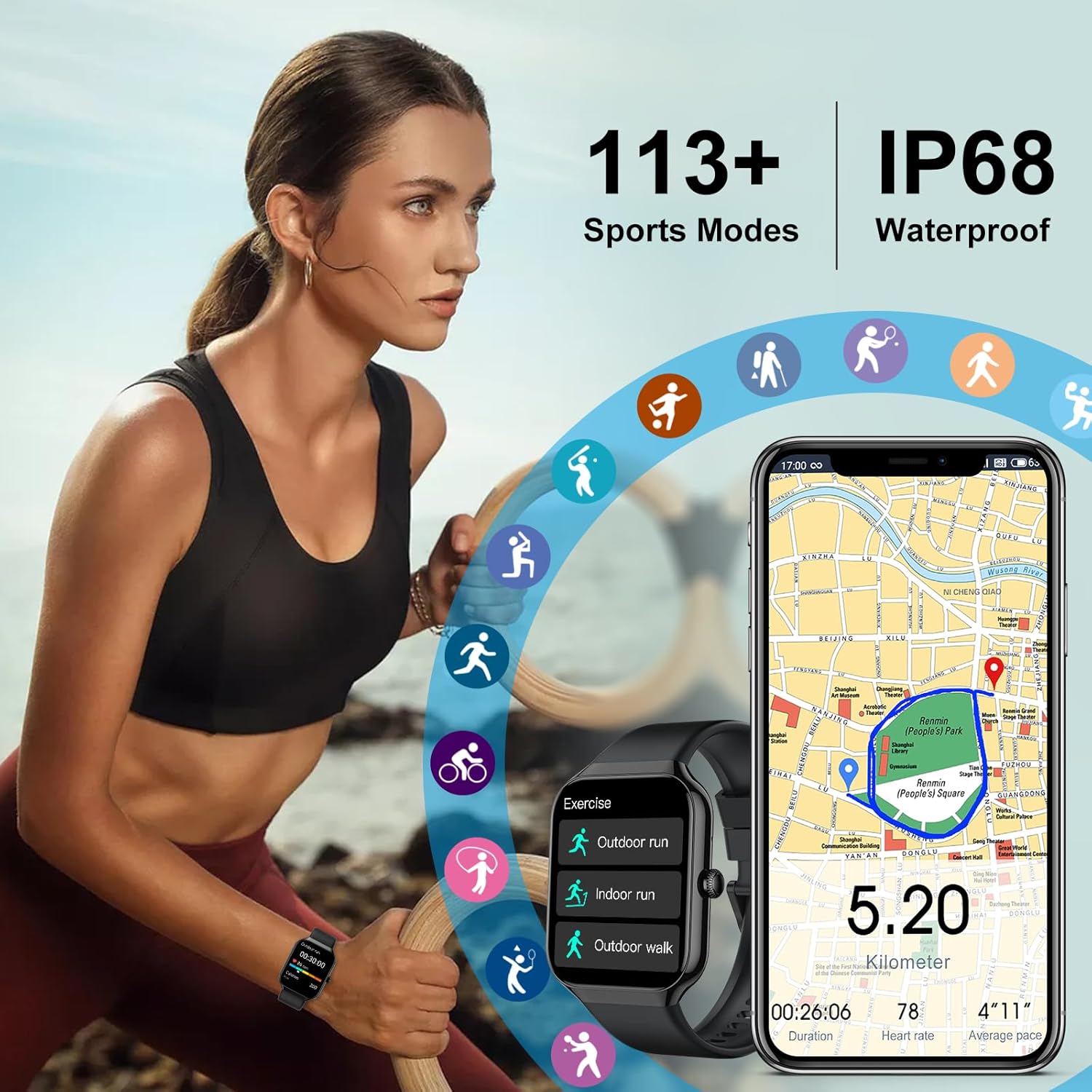 Smart Watch for Men Women, 1.96"HD Smartwatch (Answer/Make Call) with Heart Rate/Sleep Monitor/Pedometer/Spo2, 2025 New Fitness Watch 113+ Sport Modes, IP68 Waterproof Activity Tracker for Android iOS - Image 6