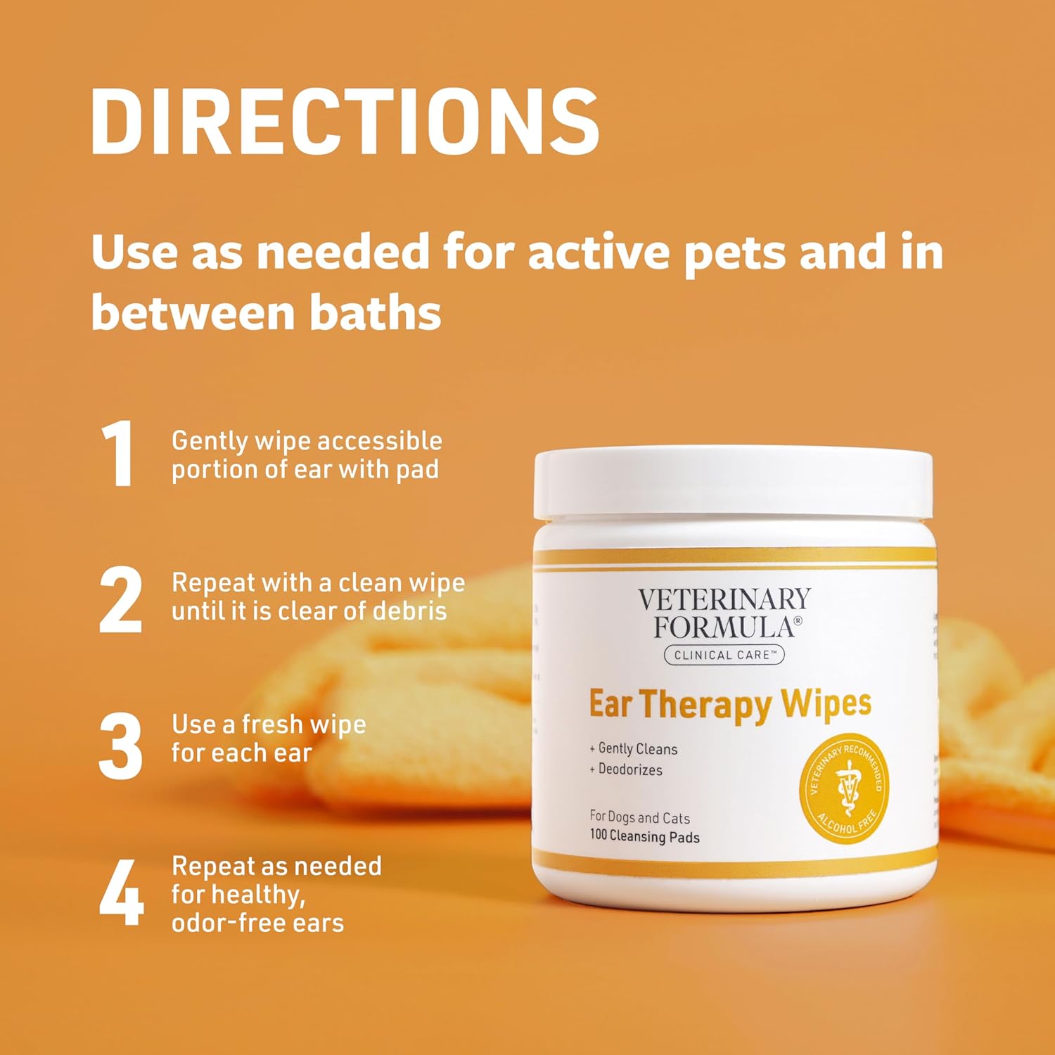 Veterinary Formula Clinical Care Ear Therapy Wipes, 100ct – Cat and Dog Ear Cleaner – Help Relieve Itchy Ears Quickly & Effectively Remove Dirt, Debris, and Foul Odor - Image 6