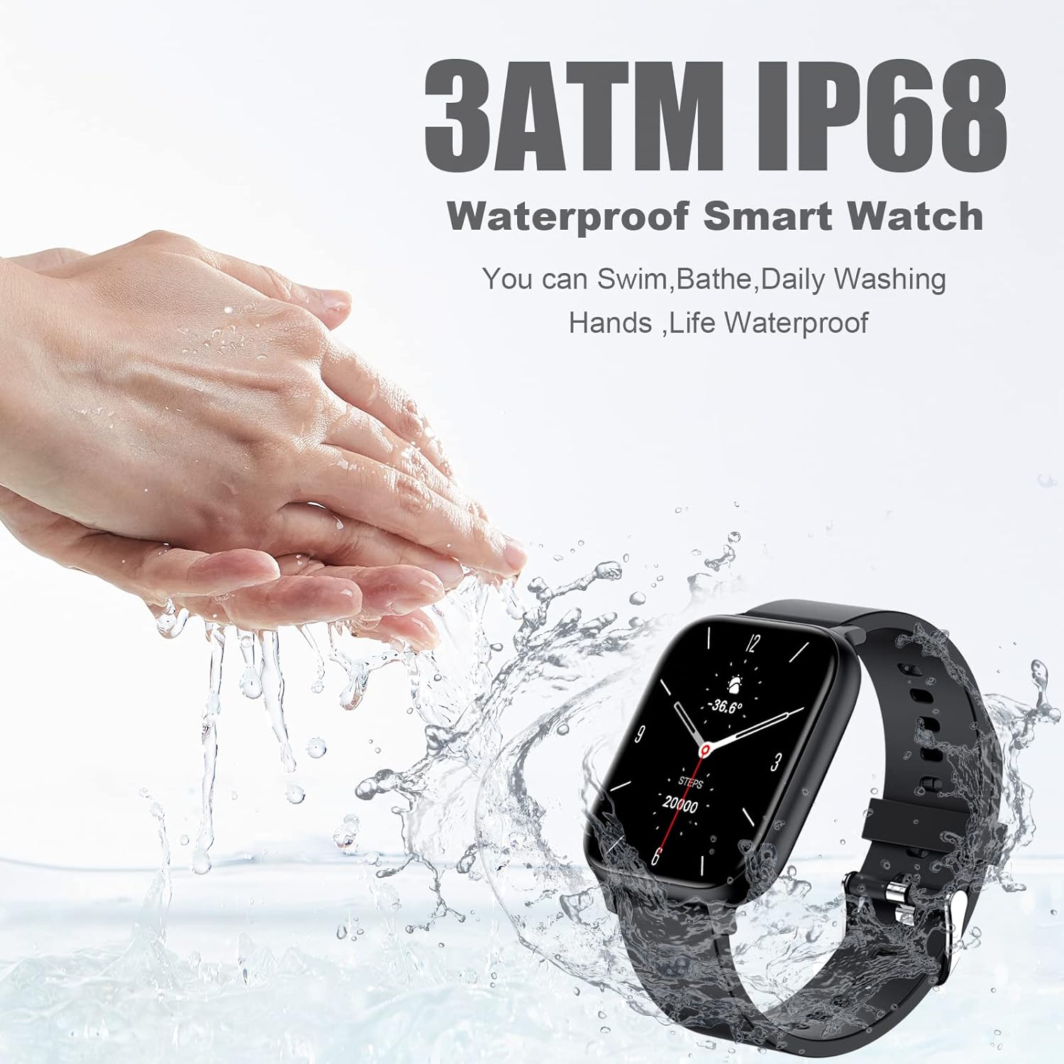 Smart Watch for Men Women Compatible with iPhone Samsung Android Phone 1.83 inch Full Touch Screen IP68 Waterproof Bluetooh Fitness Tracker Heart Rate/Sleep Monitor, Black - Image 7
