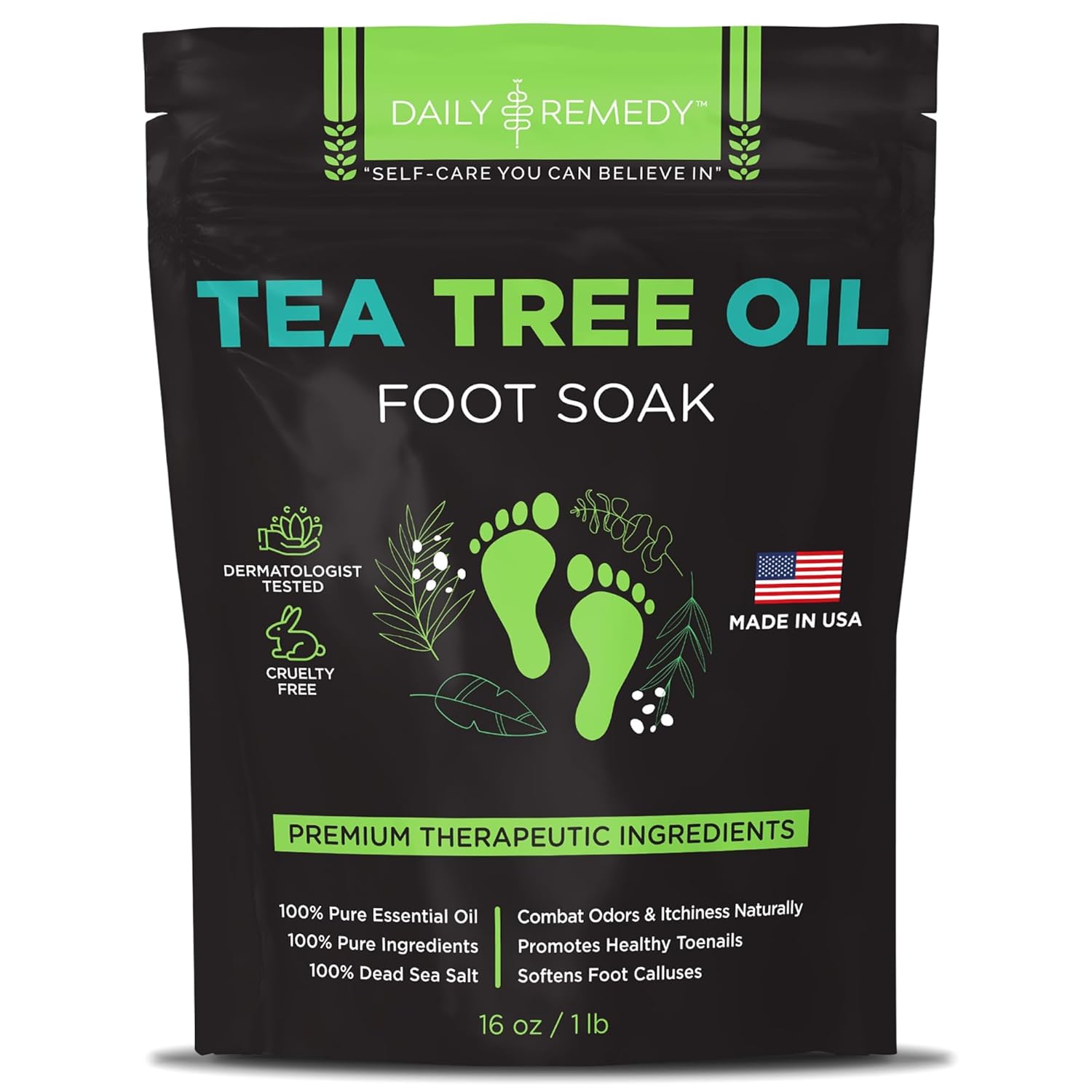 Tea Tree Oil Foot Soak with Epsom Salt - Made in USA - for Toenail Athletes Foot, Stubborn Foot Odor Scent, Softens Calluses & Soothes Sore Tired Feet - 16 Ounces - Image 2
