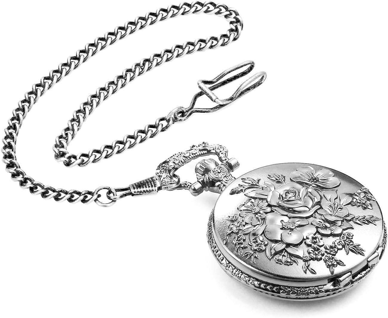 BOSHIYA Retro Flower Openwork Cover Quartz Pocket Watch with Chain Half Hunter Pocket Watches for Women with Box, for Mother's Day - Image 6