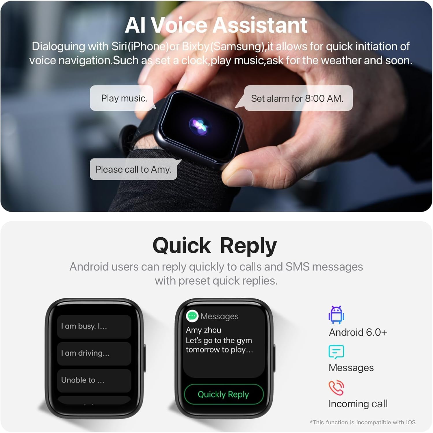 Smart Watch, 1.83" HD Smartwatch for Men Women (Answer/Make Calls), Fitness Watch with 100+ Sport Modes, IP68 Waterproof/Heart Rate/Sleep Monitor, Activity Trackers for iOS/Android (Black) - Image 3