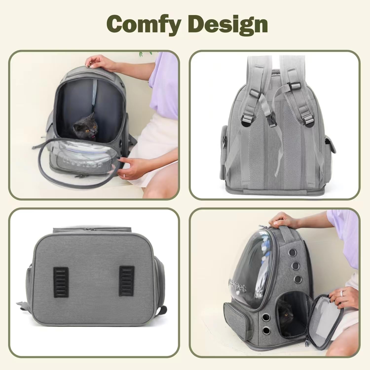 Bird Stand Travel Cage with Stand with Standing Perch and Stainless Steel Tray, Breathable Transparent Window for Small Birds, Green Cheeks, Cockatiels, Parrots, for Camping and Hiking - Grey - Image 7