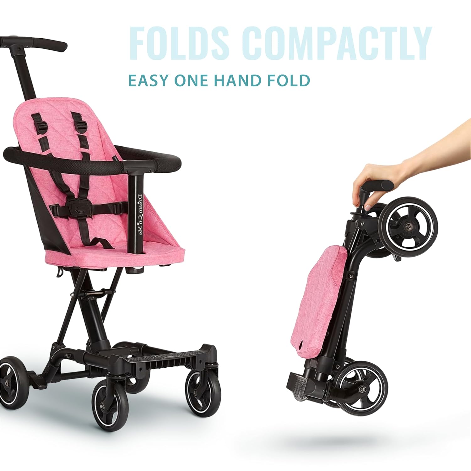 Dream On Me Lightweight and Compact Coast Rider Stroller with One Hand Easy Fold, Adjustable Handles and Soft Ride Wheels, Pink, 365-PINK - Image 7