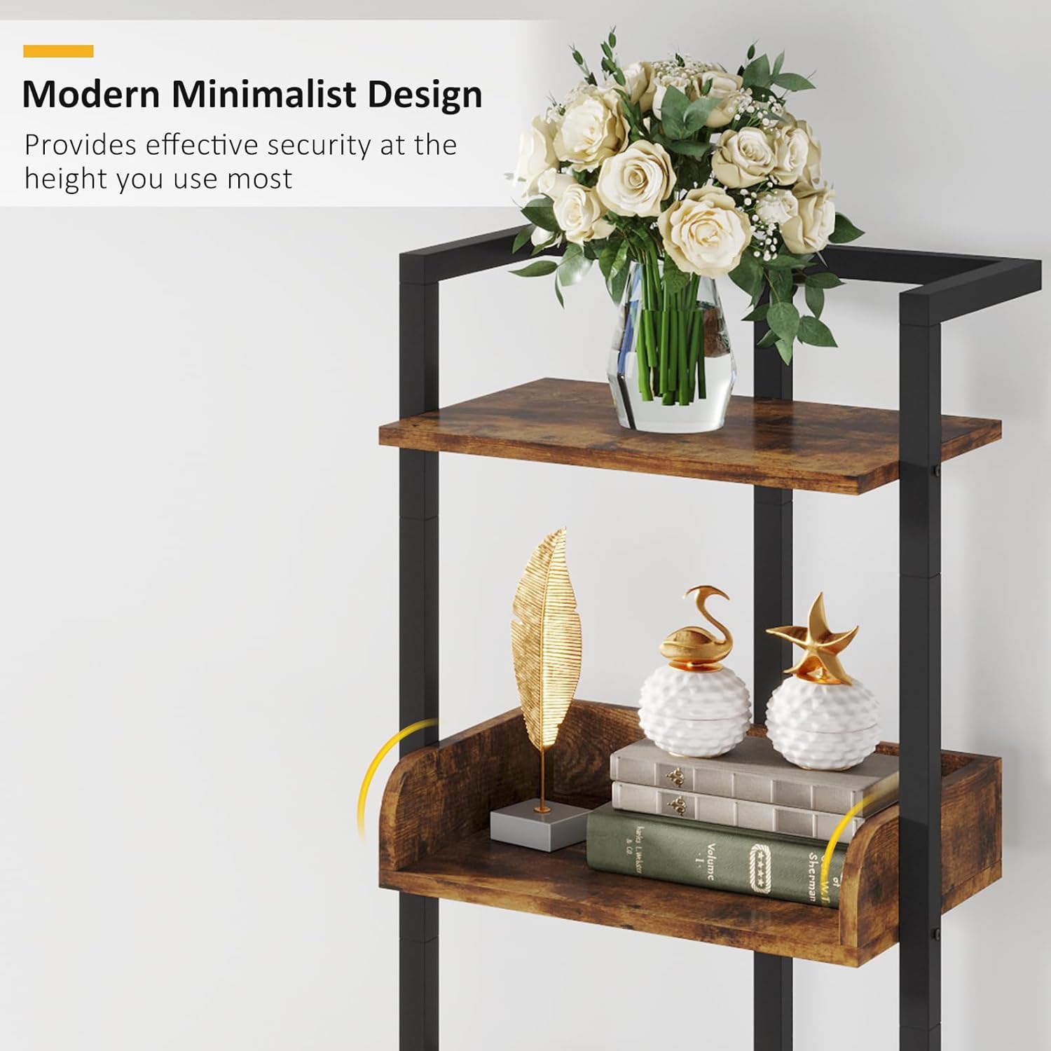 Hosfais Book Shelf Narrow Bookshelf: 5 Tier Wood Bookcase with Metal Edge Protection Industrial Modern Bookshelf Book Storage Organizer for Living Room Bedroom Home Office (Rustic Brown) - Image 5