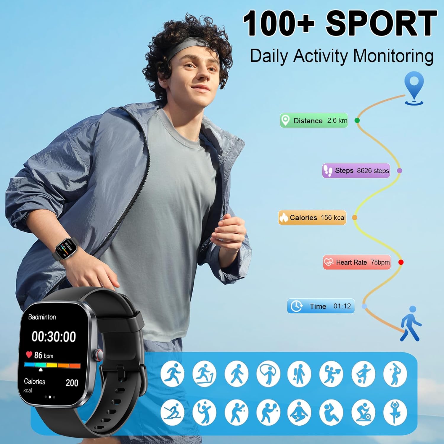 Smart Watch(Answer/Make Call), 1.91" Smartwatch for Men Women, NEW Fitness Watch with 110+ Sport Modes, Fitness Activity Tracke with Pedometer/Sleep Monitor/Heart Rate/IP68 Waterproof, for Android iOS - Image 6