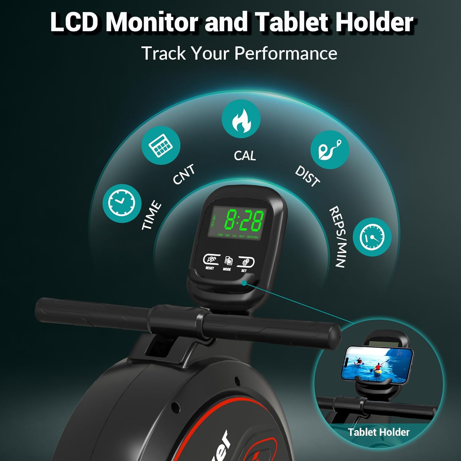 Rowing Machine,Wenoker Magnetic Rower Machine for Home,350 LB Weight Capacity, Smooth Whisper Quiet with LCD Monitor Tablet Holder & Comfortable Seat Cushion, Compact and Saves Space - Image 5