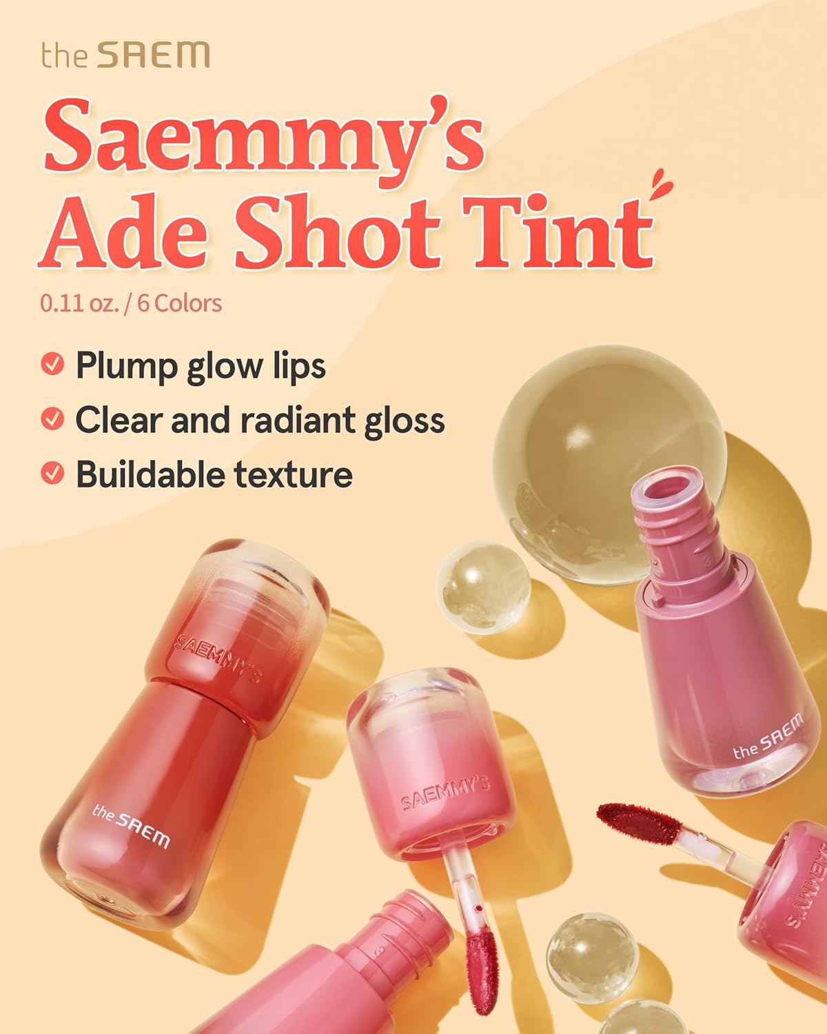 THESAEM Saemmy's Ade Shot Tint - Korean Lip Tint, Water Gel Lip Stain with Plump Glowy Moisturizing Finish, Buildable Radiant Gloss, Long-Lasting Comfort, 0.1 fl.oz. (05 Rose Hibiscus) - Image 3
