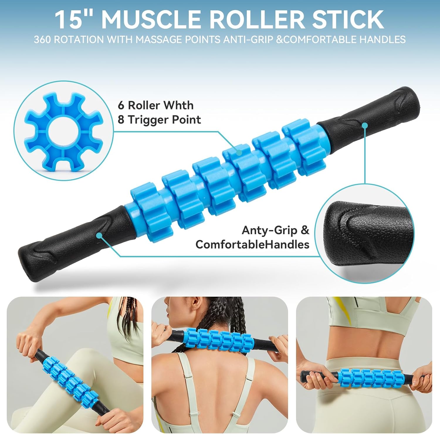 5 in 1 Foam Roller Set for Deep Tissue Muscle Massage, High Density Trigger Point Fitness Patented Exercise Foam Roller, Massage Roller, Massage Ball, Resistance Band, for Whole Body - Image 4