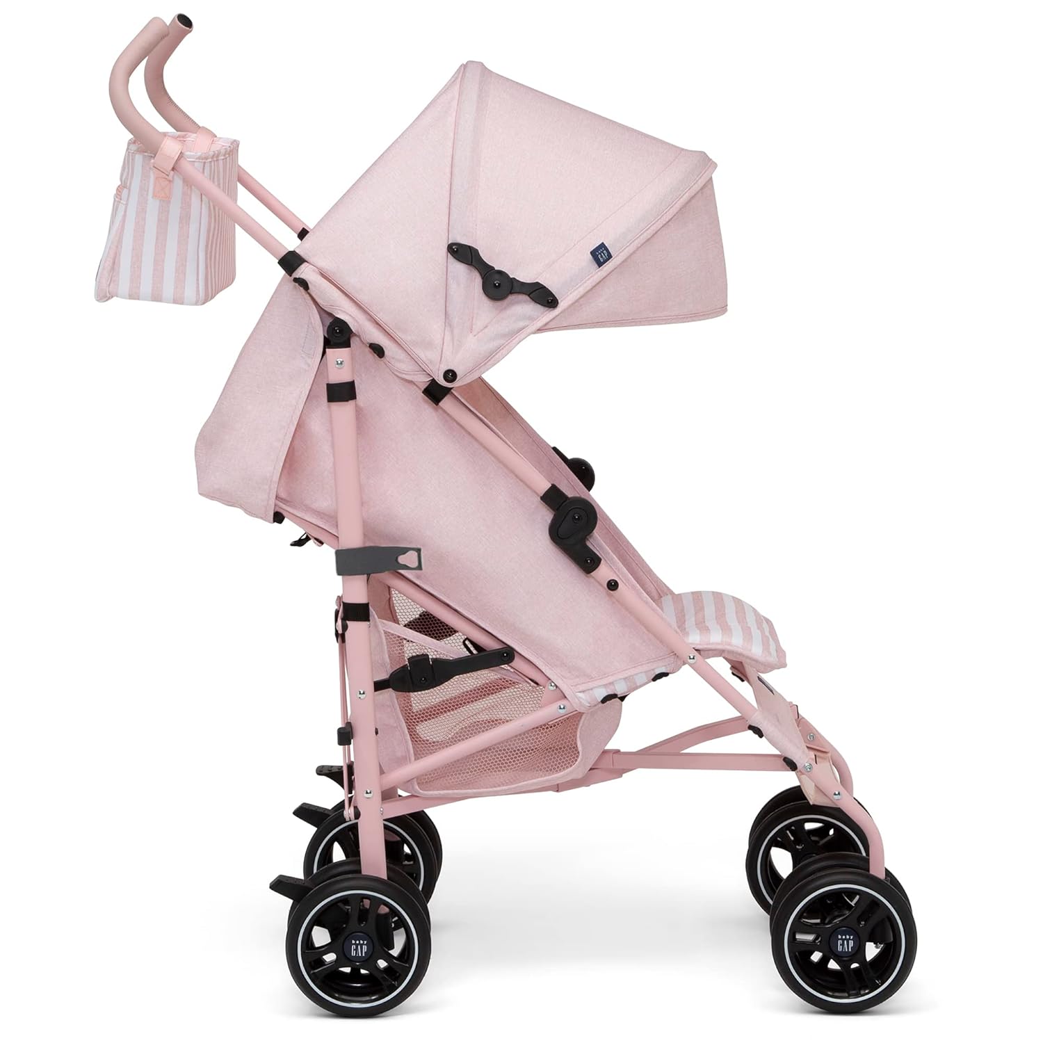 babyGap Classic Stroller - Lightweight Stroller with Recline, Compact Fold & Removable Parent Organizer - Made with Sustainable Materials, Pink Stripes - Image 13