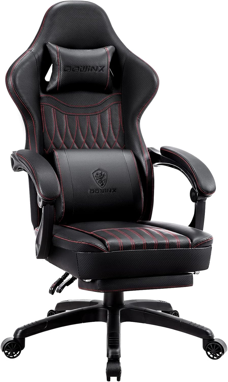 Dowinx Gaming Chair Breathable PU Leather Gamer Chair with Pocket Spring Cushion, Ergonomic Computer Chair with Massage Lumbar Support,Adjustable Swivel Task Chair with Footrest(Black) - Image 2