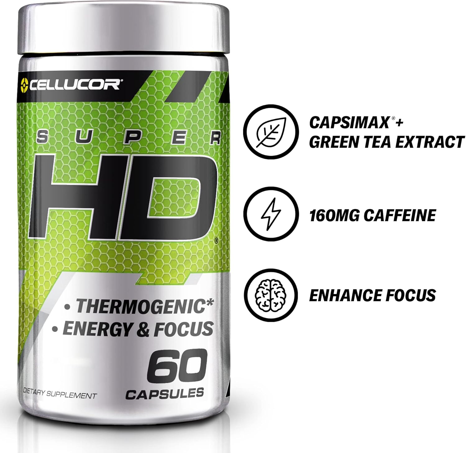Cellucor SuperHD Thermogenic Fat Burner Weight Loss Supplement, Appetite Suppressant, & Energy Booster Capsimax, Green Tea Extract, 160mg Caffeine & More 60 Capsules (Packaging May Vary) - Image 3