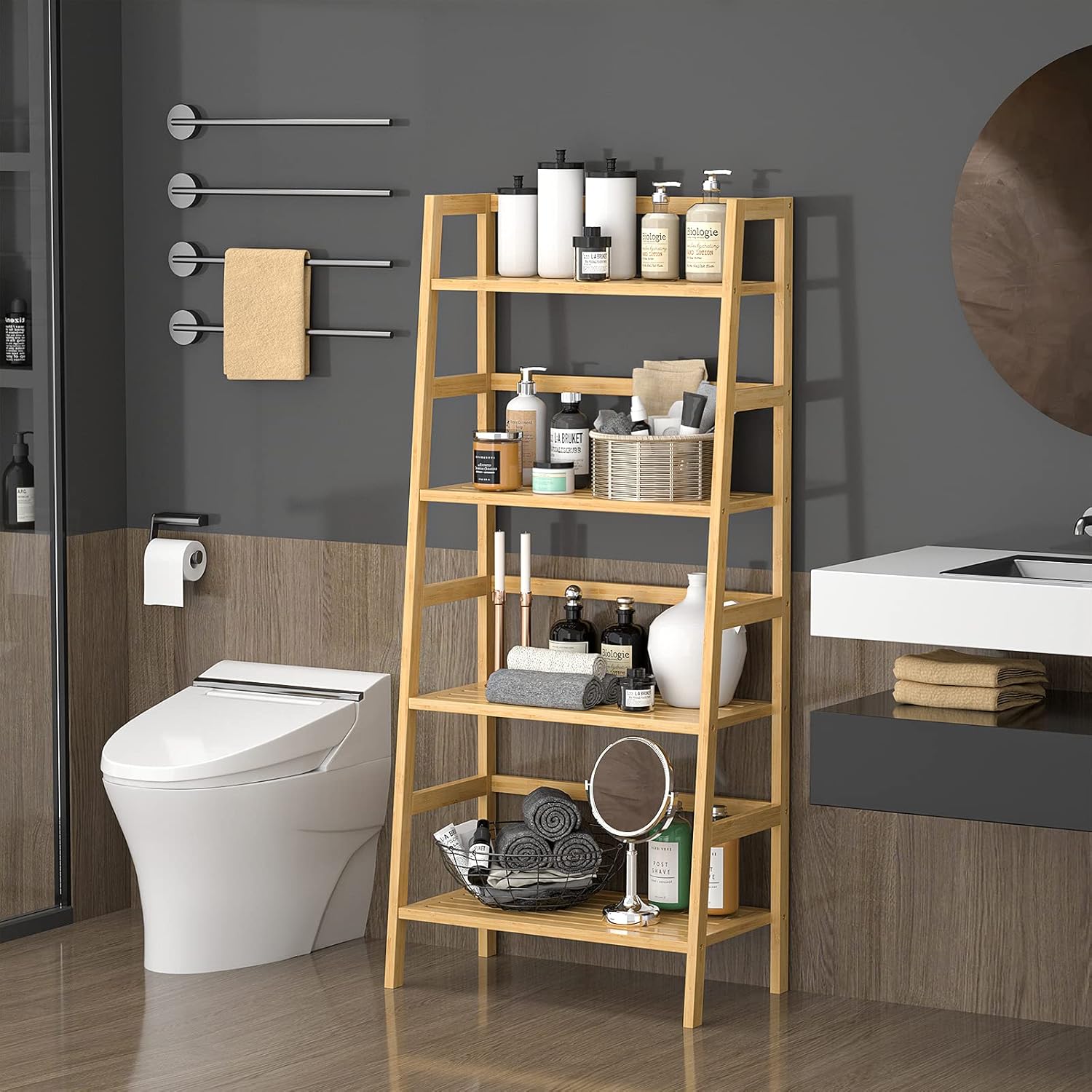 Homykic Bamboo Bookshelf 4-Tier Ladder Shelf, 49.2” Freestanding Open Bookcase Book Shelf Bathroom Storage Shelf Unit Plant Stand for Small Space, Bedroom, Living Room, Home Office, Natural - Image 7