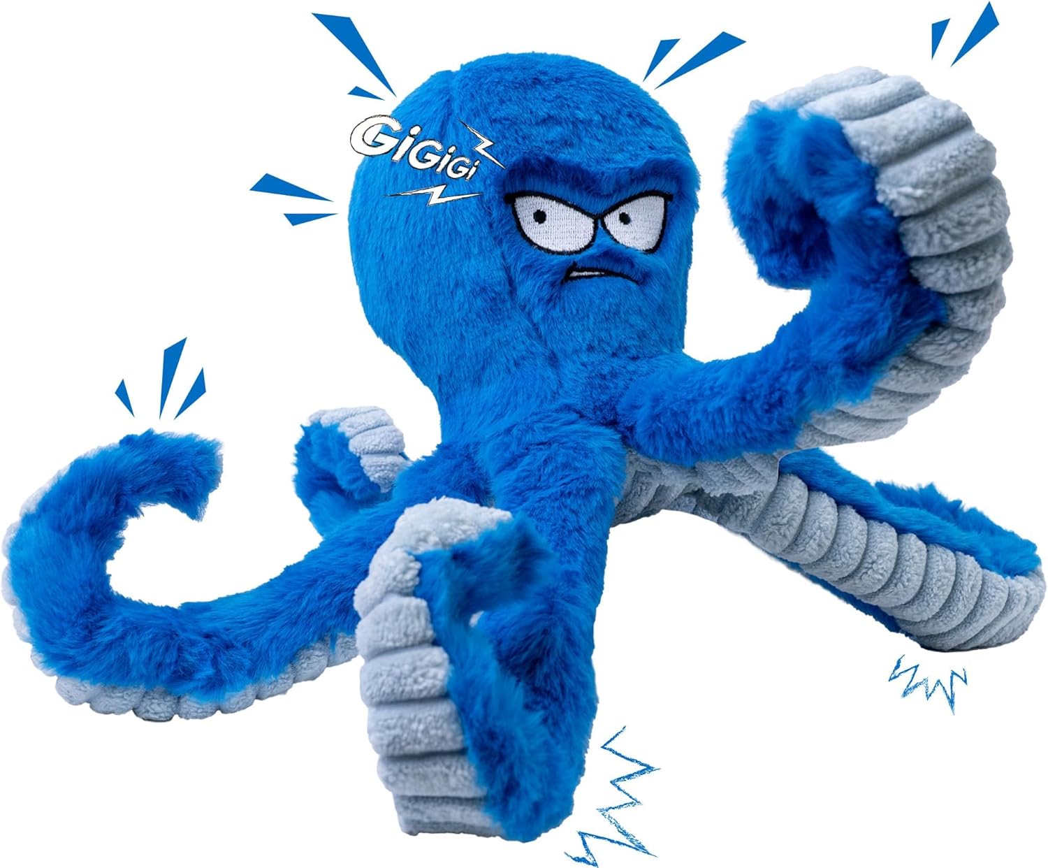 LEGEND SANDY Tough Dog Toys, Stuffed Chew Large Dog Toys to Keep Them Busy, Interactive Squeaky Tug of War Doggie Toy, Crinkle Blue Octopus - Image 2