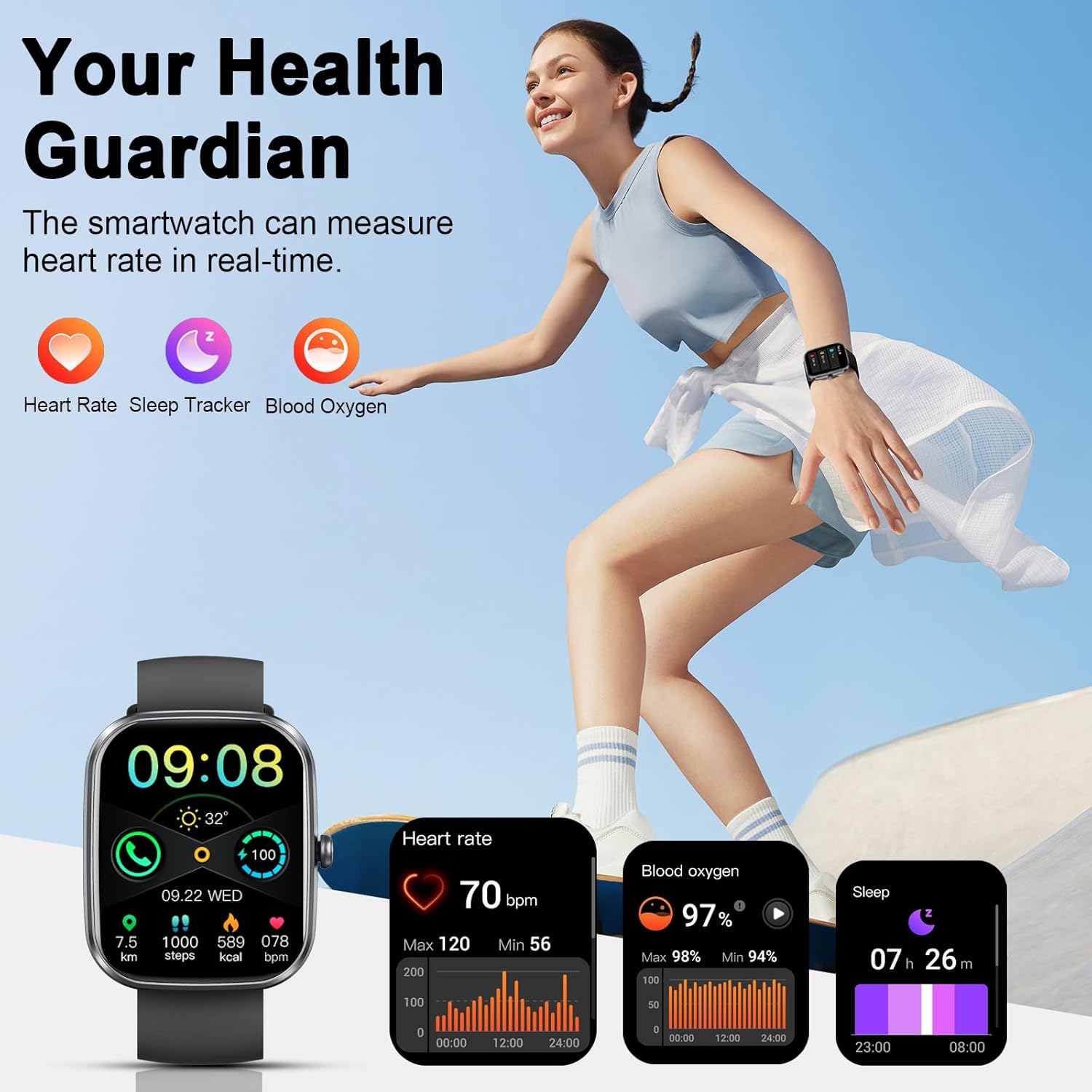 Smart Watch(Answer/Make Call), 1.91" Smartwatch for Men Women, NEW Fitness Watch with 110+ Sport Modes, Fitness Activity Tracke with Pedometer/Sleep Monitor/Heart Rate/IP68 Waterproof, for Android iOS - Image 4