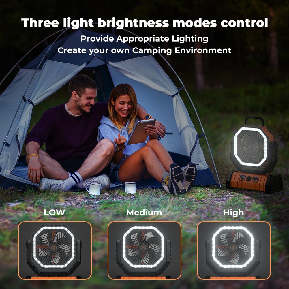 Camping Fan - 20000mAh Battery Powered Fan Rechargeable with LED Lantern - Portable Outdoor Tent Fans with Hanging Hook 4 Speeds Wind Remote Control - Image 6