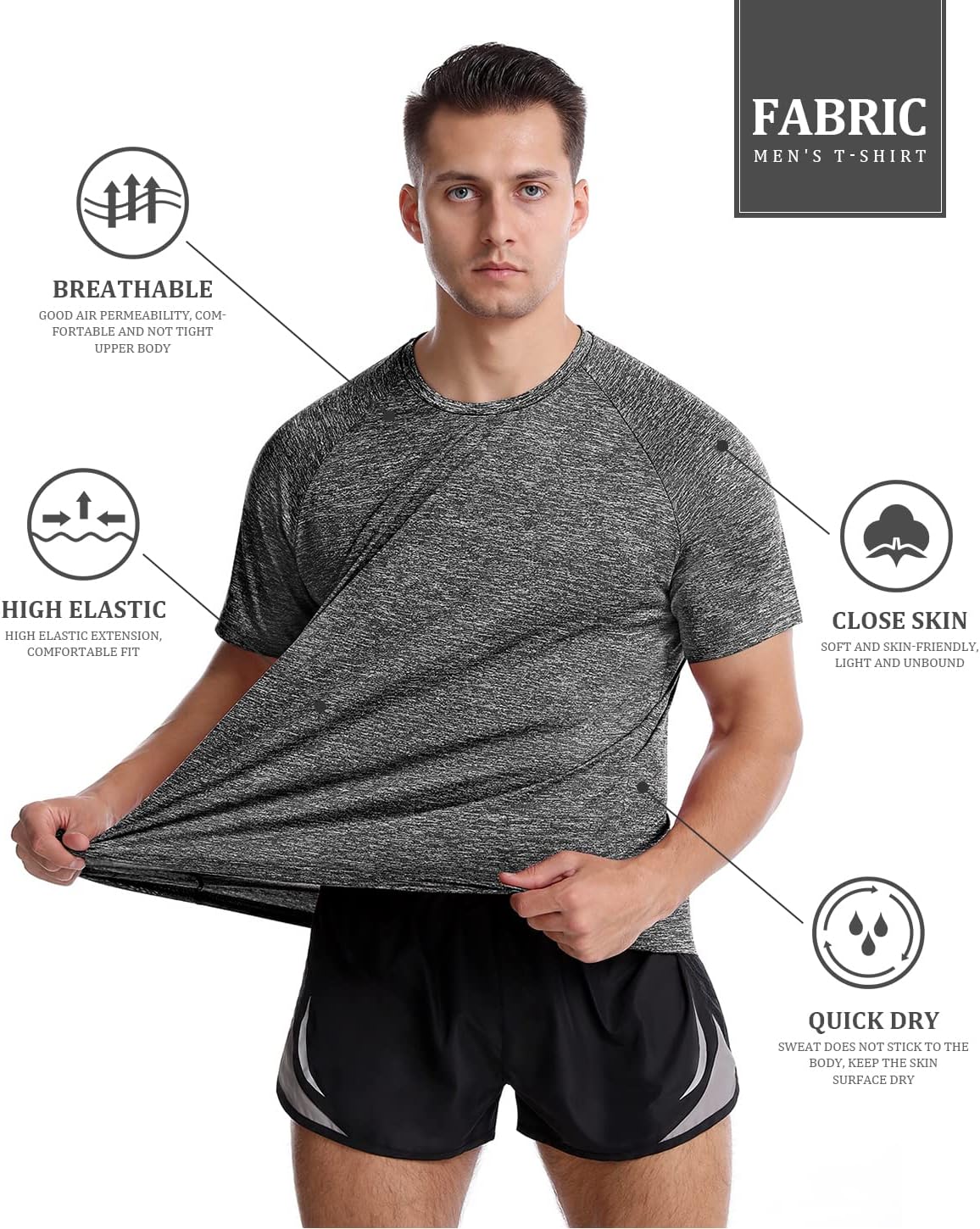 Mens Quick Dry Fit Athletic Workout Gym Running Tshirt Active Tee for Men Activewear Sport Fitness Moisture Wicking Shirt - Image 4