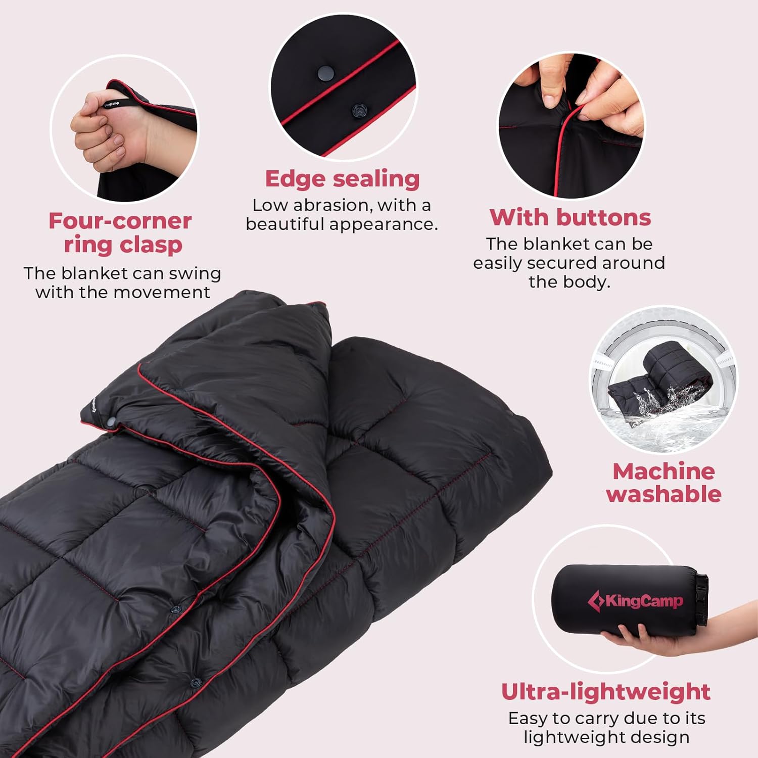 KingCamp Camping Blanket Lightweight, Multifunctional Warm Puffy Outdoor Blanket with Snap Button, Water Repellent, Backpacking Quilt for Travel, Airplane, Hiking, Picnic - Image 5