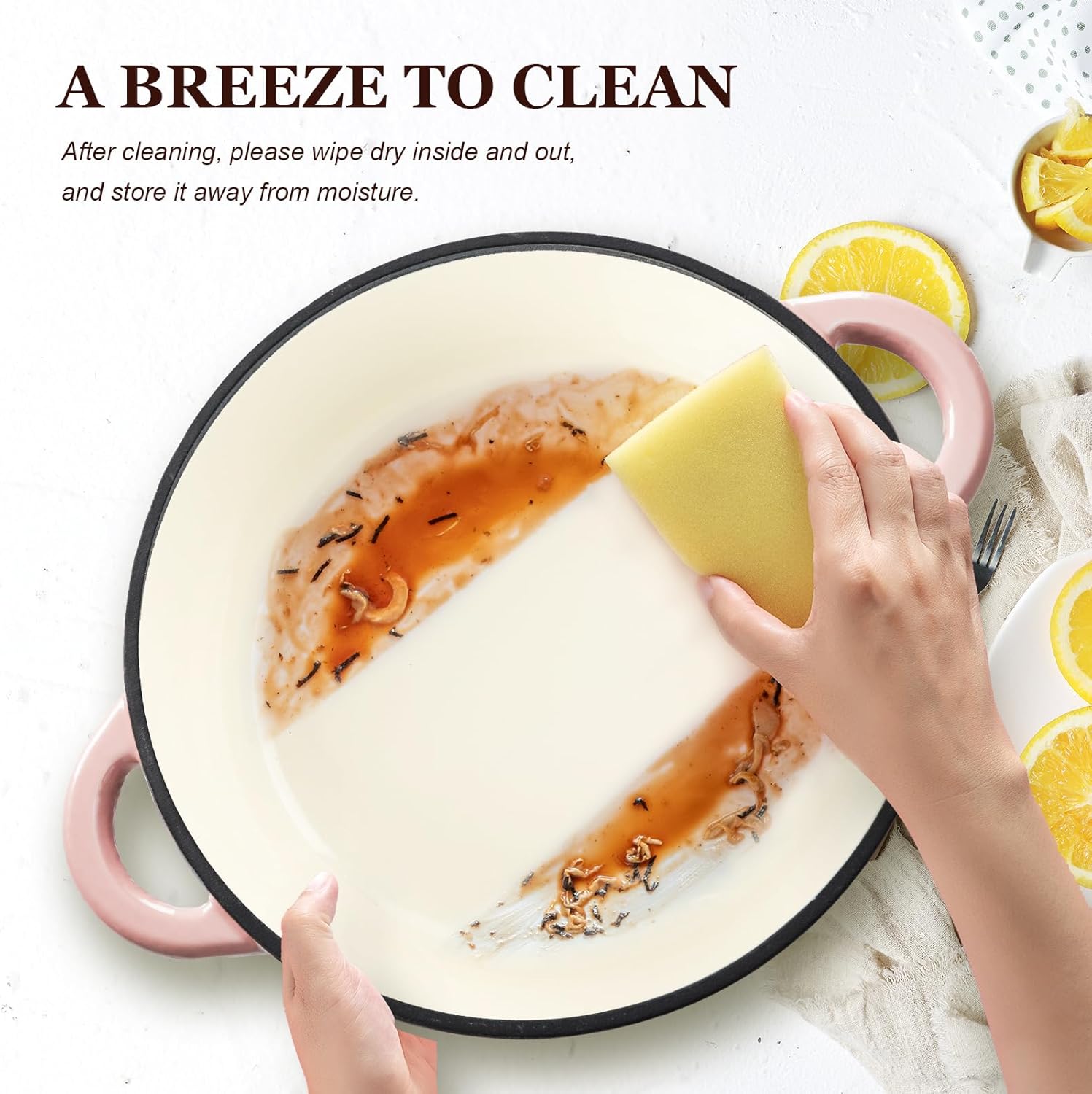 Overmont Enameled Cast Iron Dutch Oven - 5.5QT Pot with Lid Cookbook & Cotton Potholders - Heavy-Duty Cookware for Braising, Stews, Roasting, Bread Baking pink - Image 6