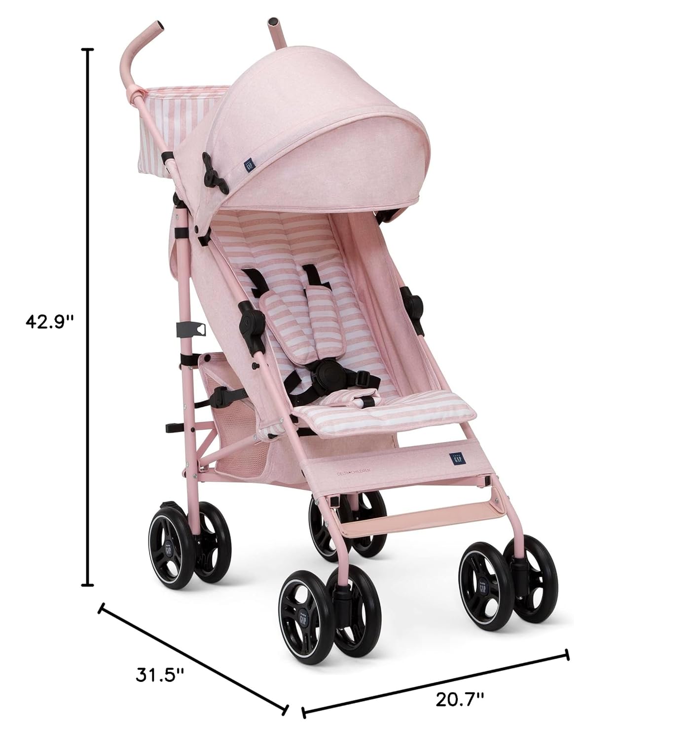 babyGap Classic Stroller - Lightweight Stroller with Recline, Compact Fold & Removable Parent Organizer - Made with Sustainable Materials, Pink Stripes - Image 15