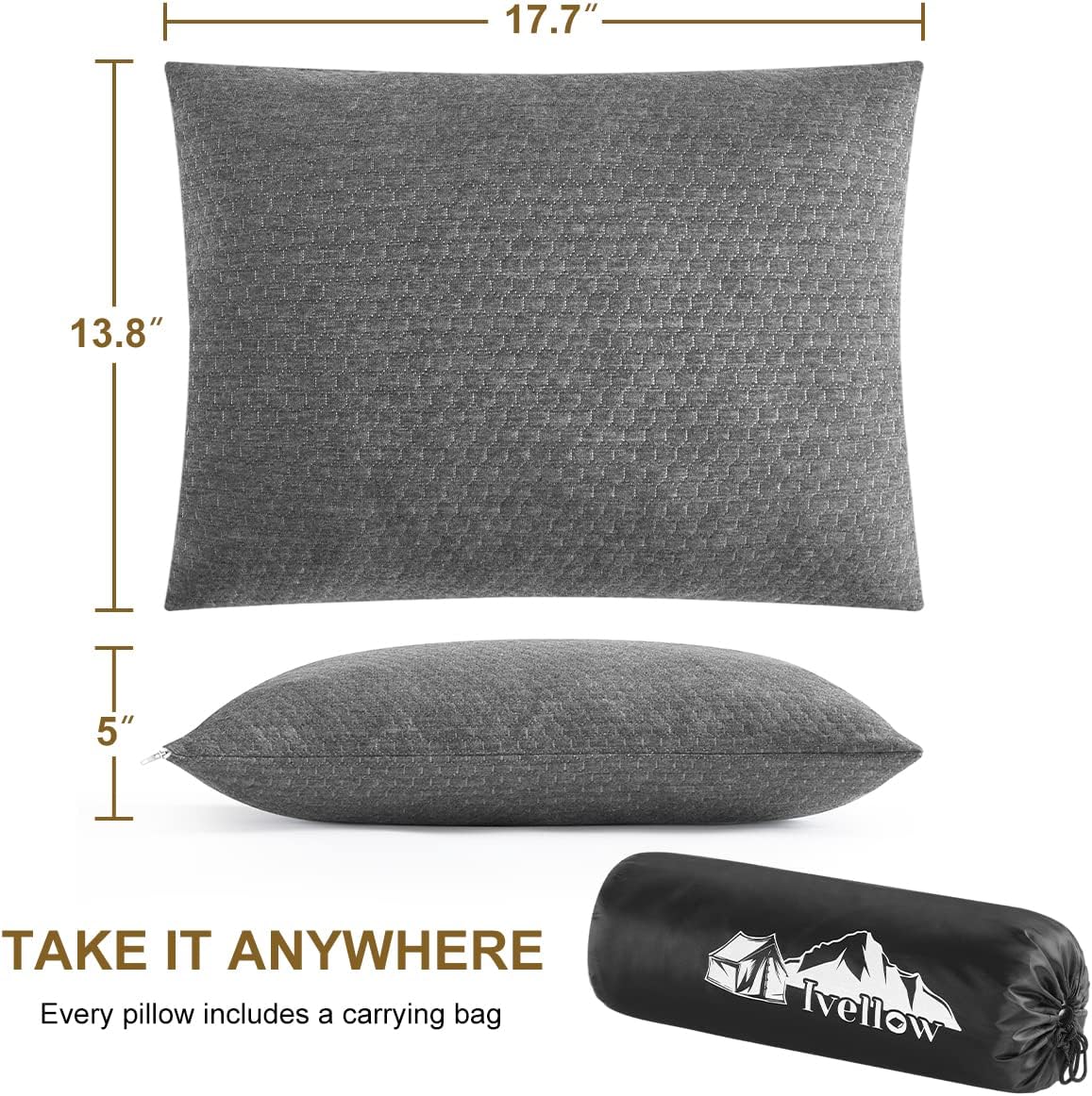 Ivellow Travel Pillow Compressible Camping Pillow for Sleeping Shredded Memory Foam Pillow Compact Firm Supportive Pillow for Adults Kids Outdoor Backpacking Hiking Essential Gear - Image 6