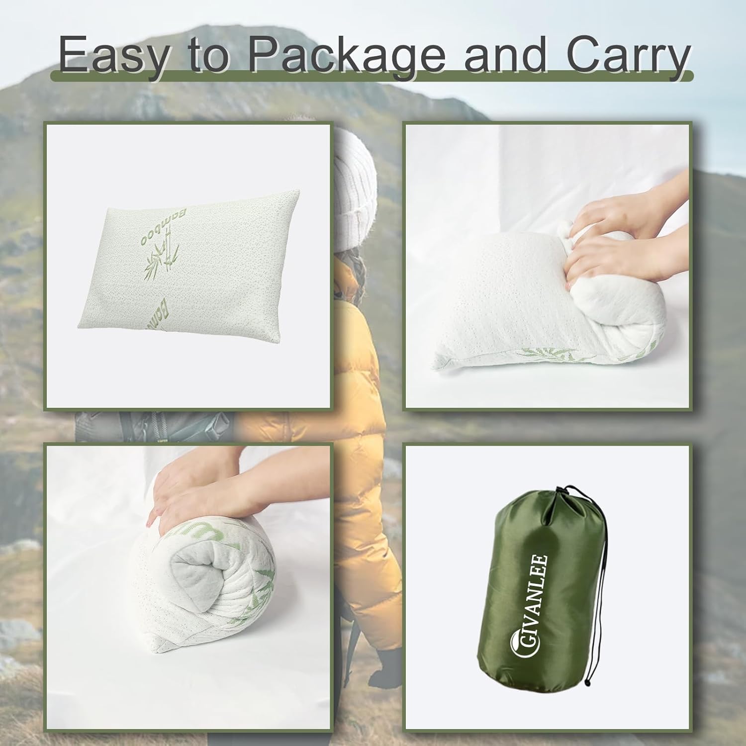 Camping Pillow for Sleeping 2 Pack,Small Travel Pillow,Shredded Memory Foam Pillow Packable with Storage Bag,Soft Cover,Portable Small Pillow for Camp Backpacking Hiking Gear&Accessories - Image 5