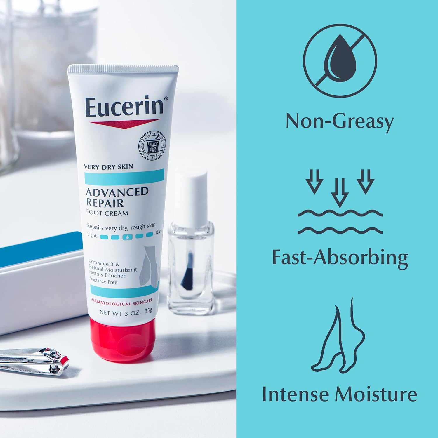 Eucerin Advanced Repair Foot Cream, Unscented Foot Cream for Dry Feet and Heels, 3 Oz Tube, Pack of 3 - Image 10