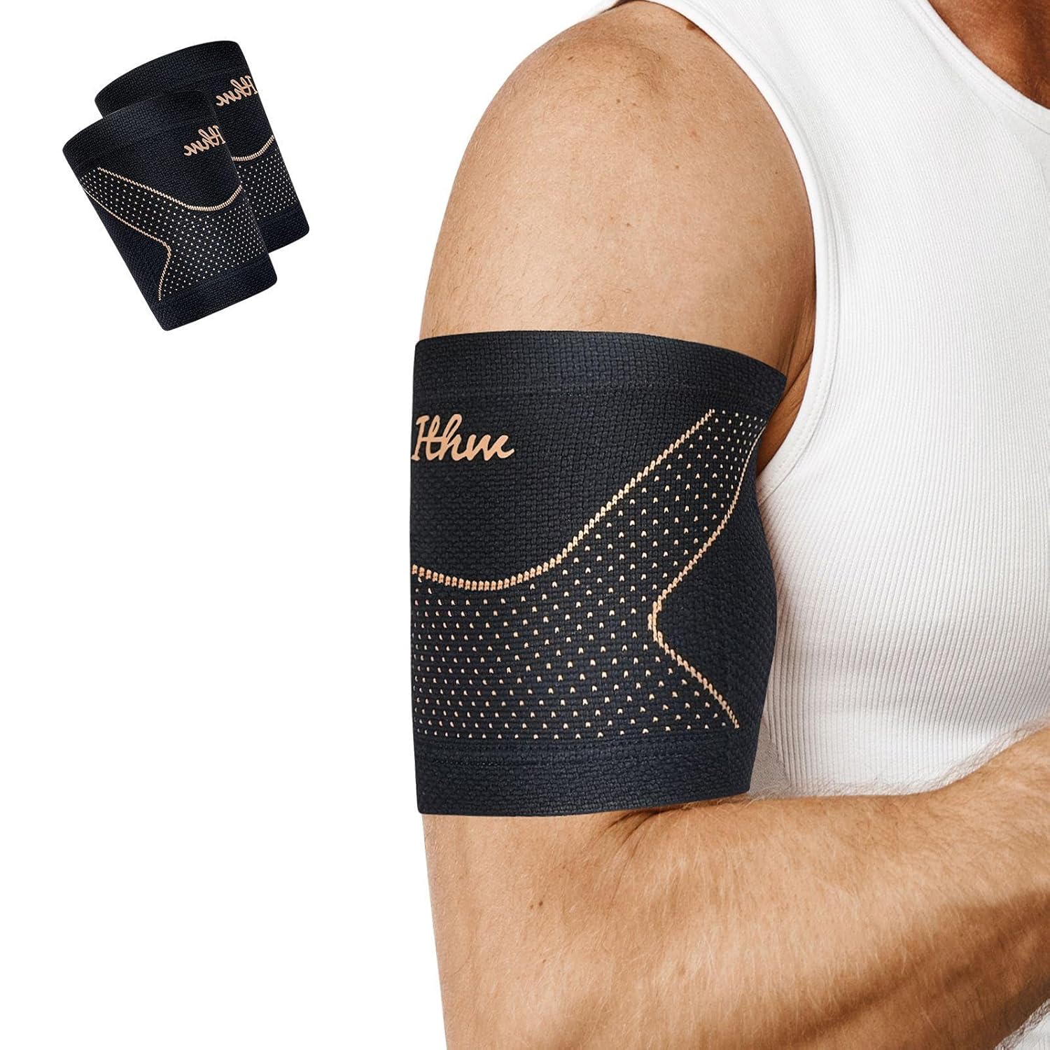 Copper Bicep Tendonitis Brace, Bicep Compression Sleeve for Pain Relief, Upper Arm Brace for Men and Women Muscle Strains Tear Injury (Copper, Large) - Image 2