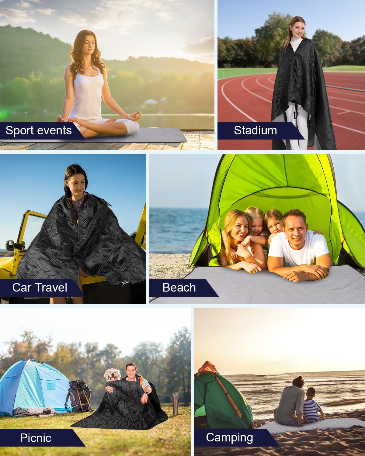 Outdoor Camping Blanket, Fleece Waterproof Stadium Blanket with Portable Bag, Lightweight Camping Blanket for 2 People, Cold Weather, Sports, Pet, Beach, Picnic, Stadium, Travel, Car, 79*54inch - Image 8