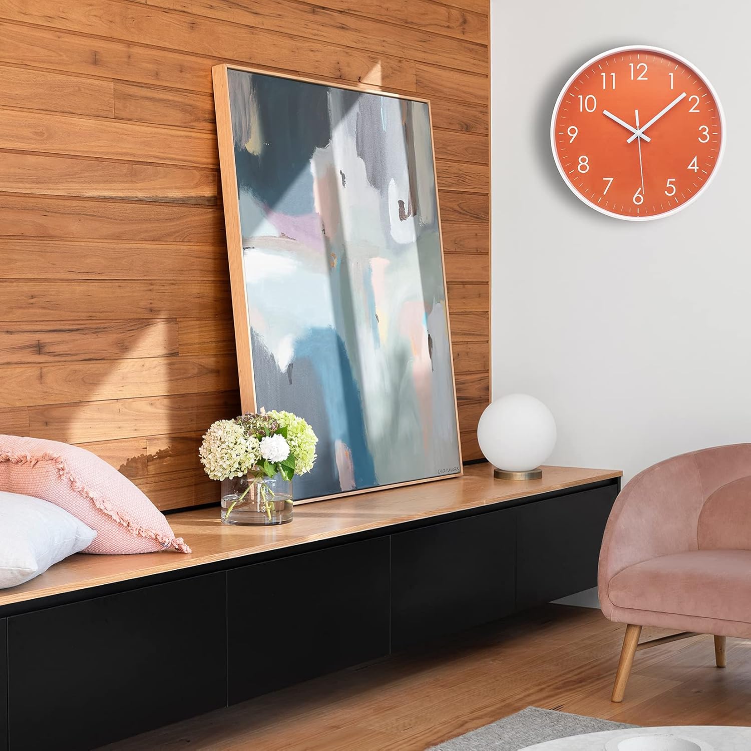 Modern Wall Clock Battery Operated 10 inch Silent Non Ticking Clock for Wall Kitchen, Bedroom, Bathroom, Office, Garage, Classroom, Coral Orange - Image 3