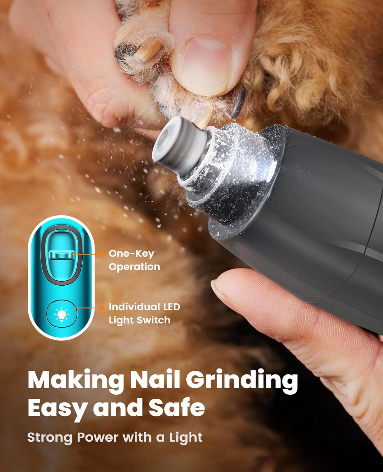 oneisall Silent Dog Clippers for Grooming, LED Light Dog Paw Trimmer Dog Nail Grinder, Rechargeable 2000mAh Dog Grooming Clippers Cordless Dog Hair Trimmer Electric Dog Trimmer for Small Dog Large Dog - Image 8